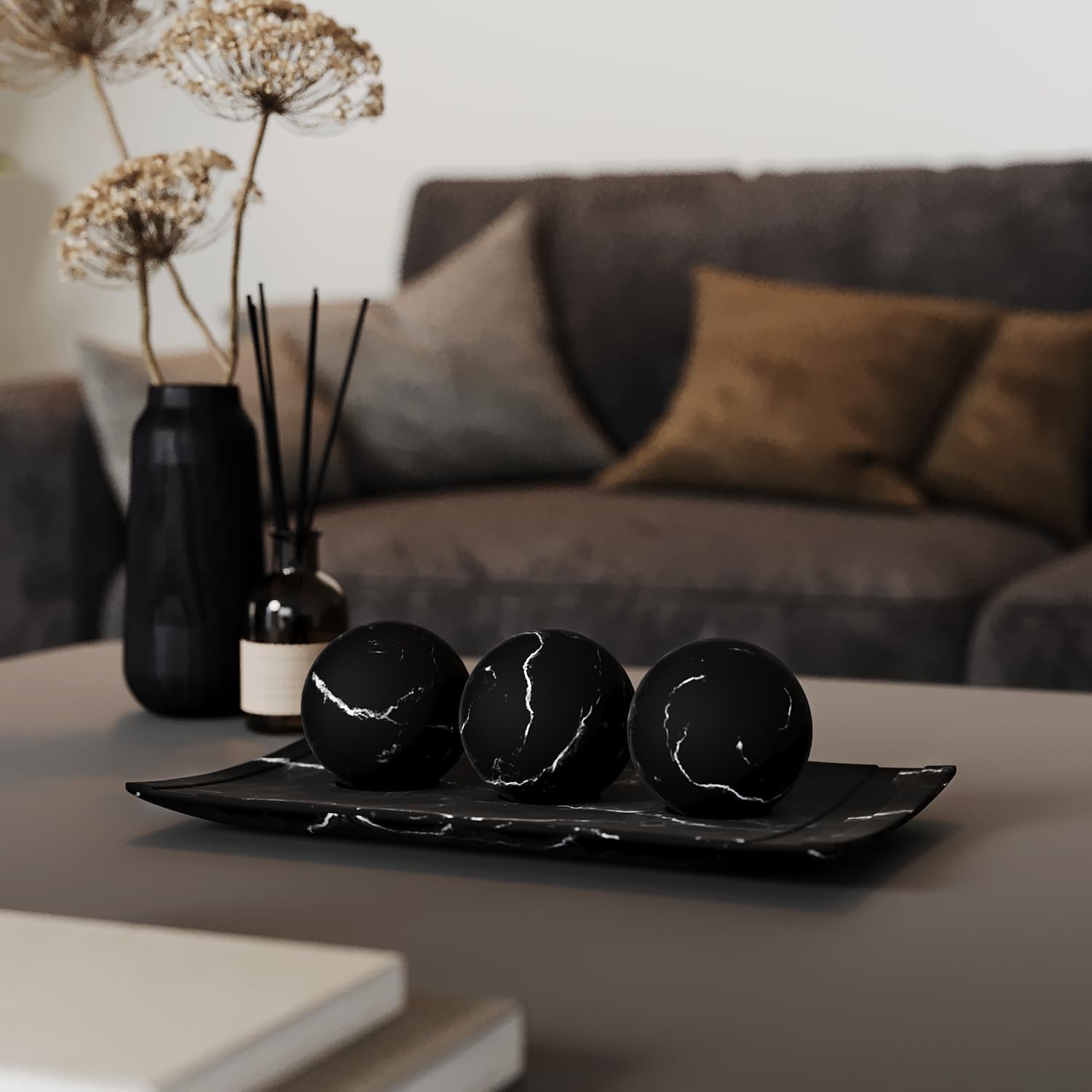 Creative Scents black marble orbs add elegant focal points
