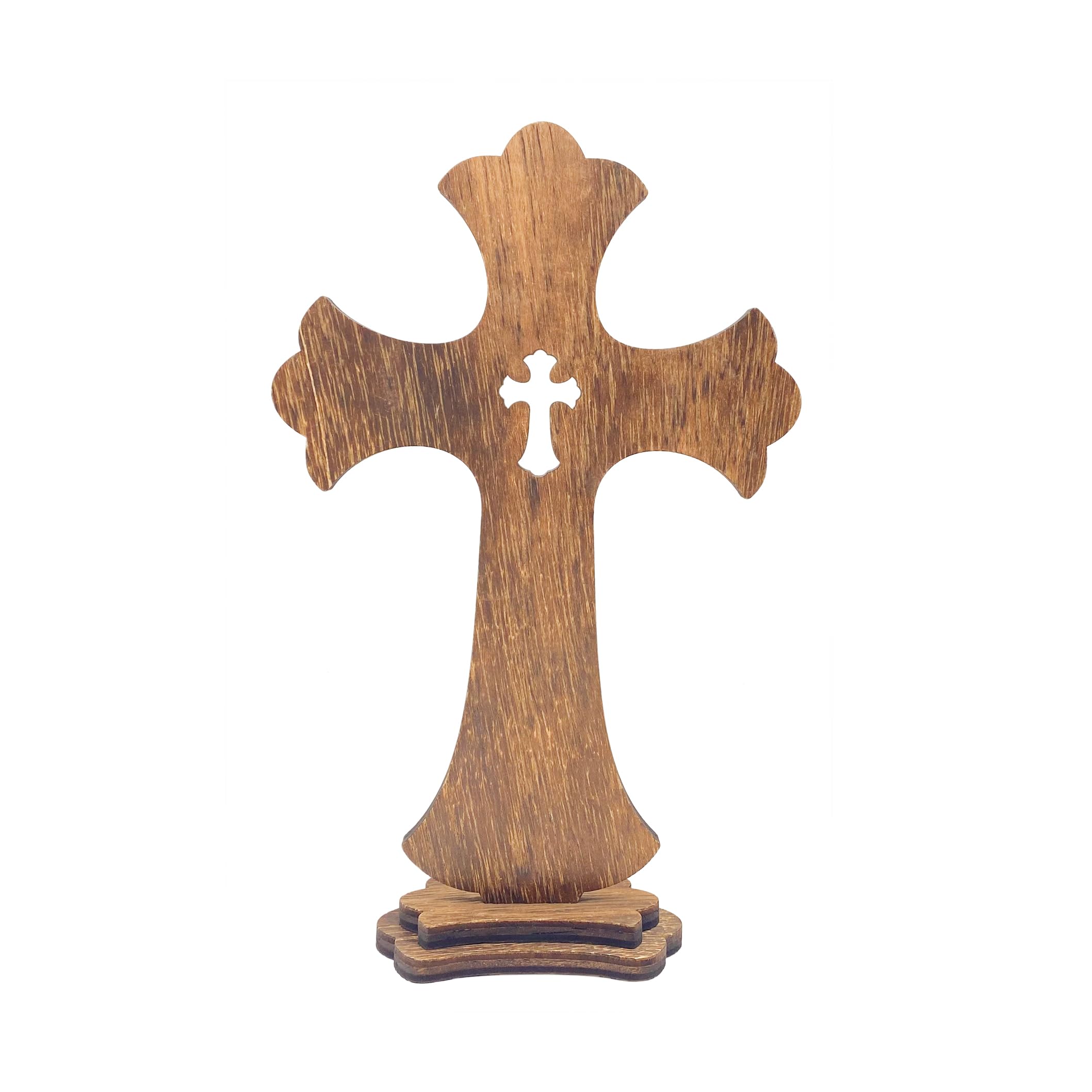 Cregugua rustic tabletop cross in brown finish ideal for baptism centerpieces