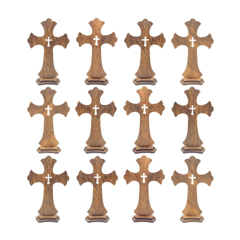 Cregugua wood standing cross 9inch for elegant home altar display
