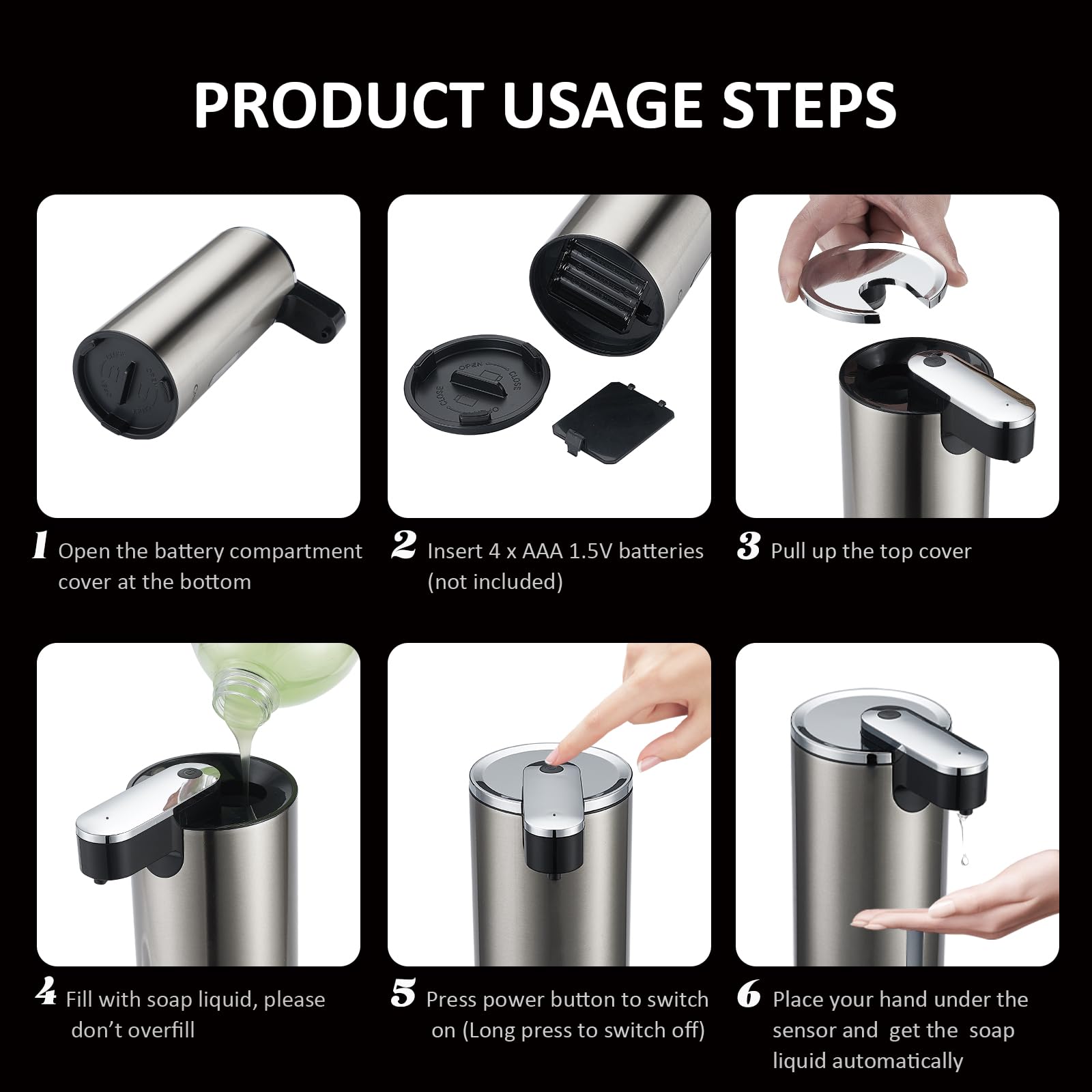 Crehora automatic soap dispenser suited for kitchen and bathroom use.
