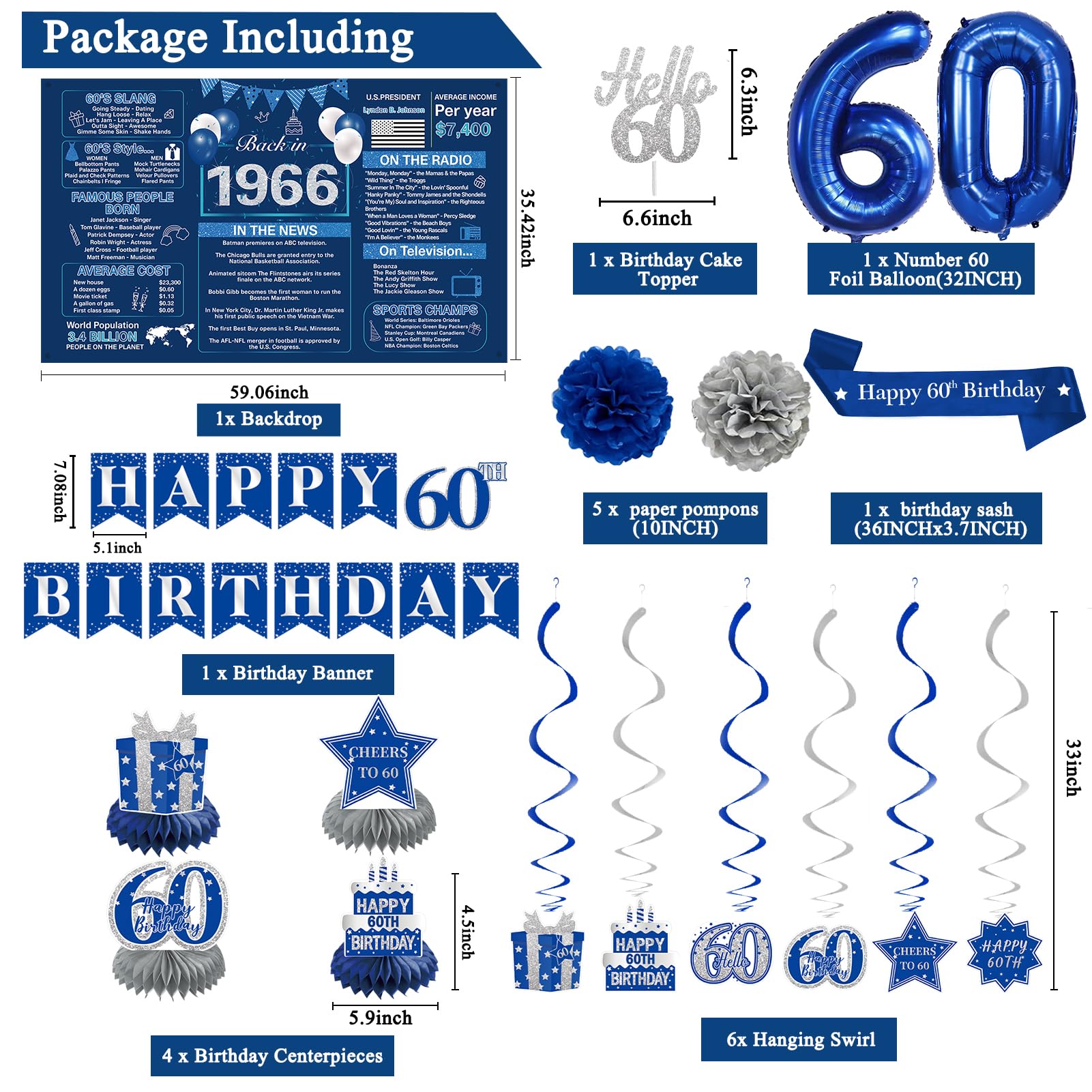 Crenics blue 60th birthday banner adds bold celebratory messaging.