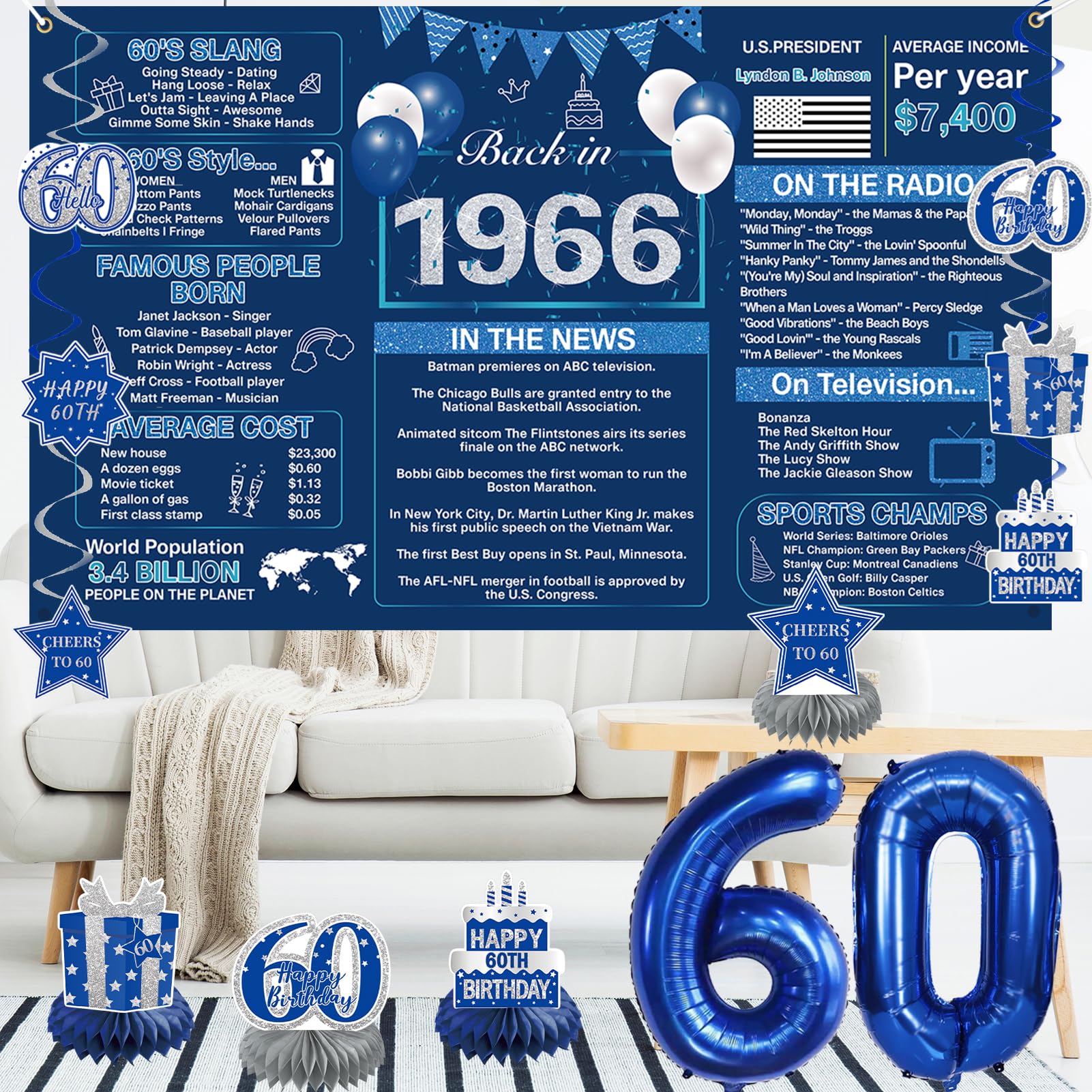 Crenics blue cake topper accentuates celebratory desserts.