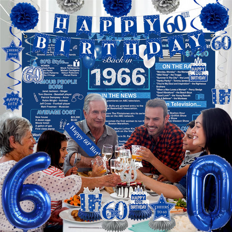 Crenics blue happy 60th sash for stylish guest recognition.