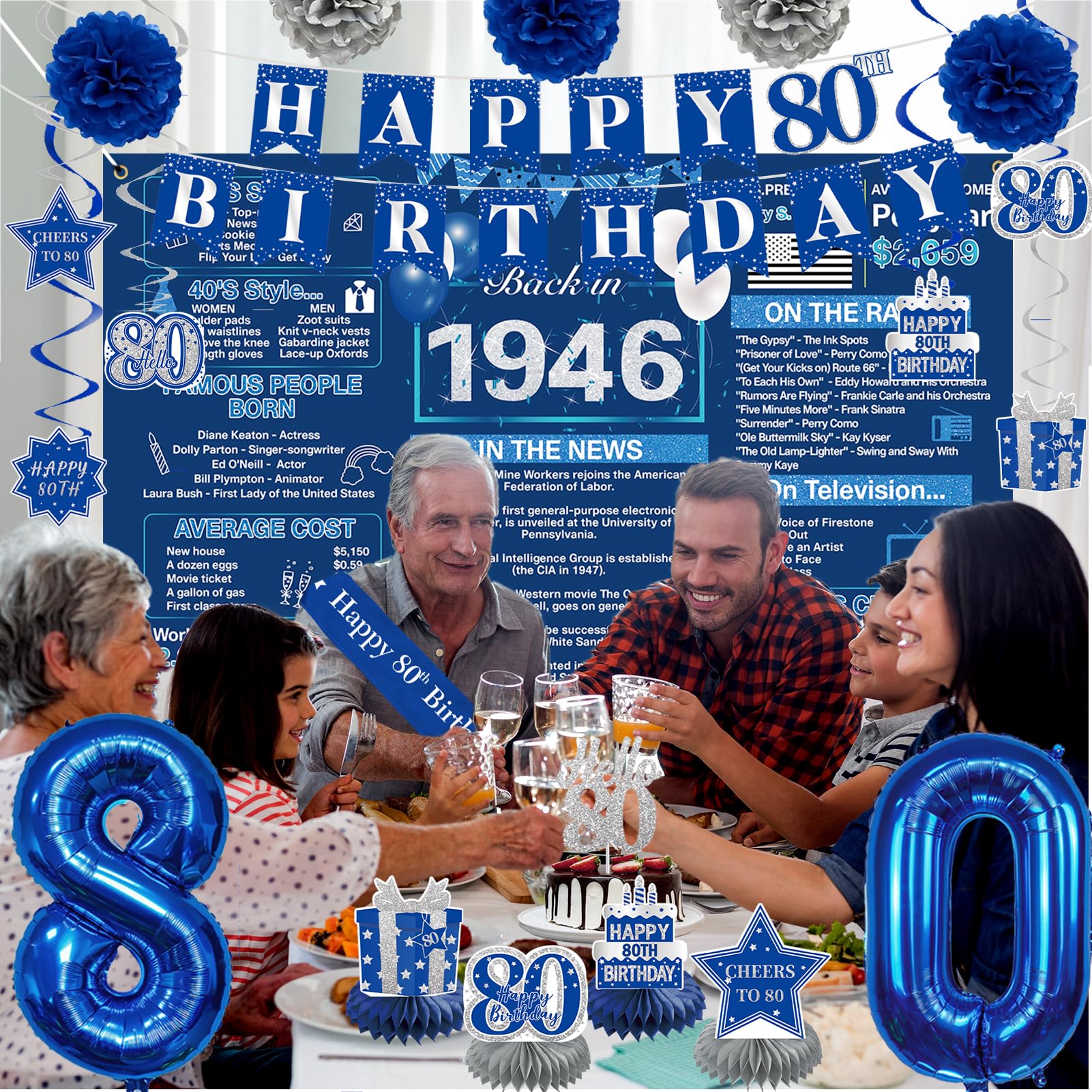 Crenics blue paper pom poms bring airy celebratory decor