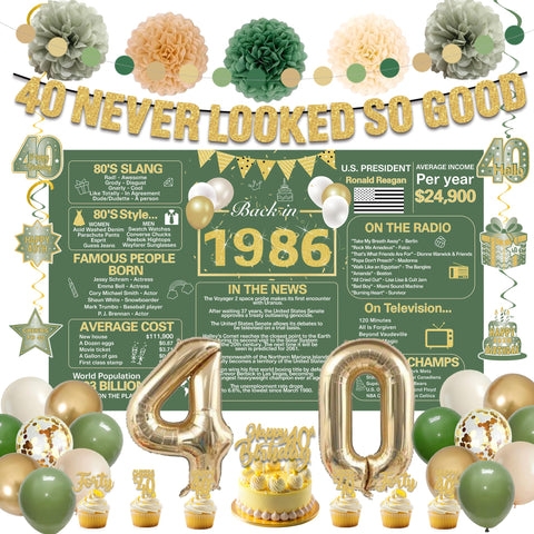Crenics green gold 1986 backdrop for nostalgic party photos and easy decor setup