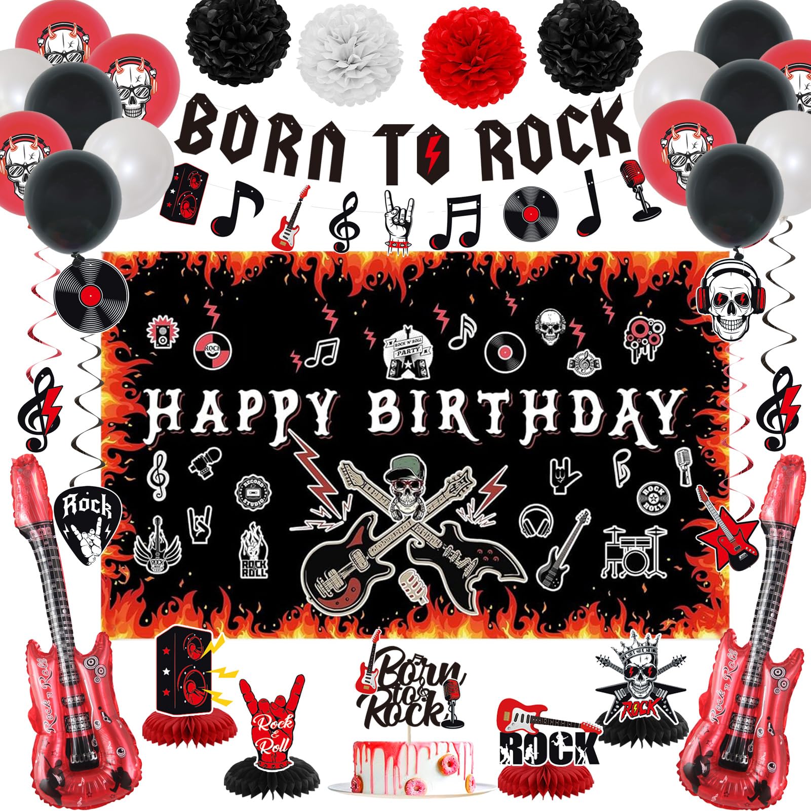 Crenics rock birthday backdrop enhances photos with bold rock vibes.