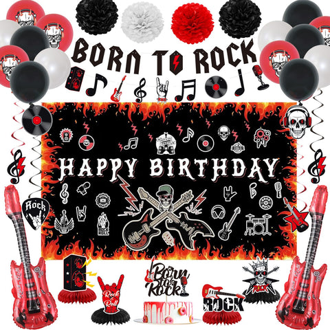 Crenics rock birthday backdrop enhances photos with bold rock vibes.