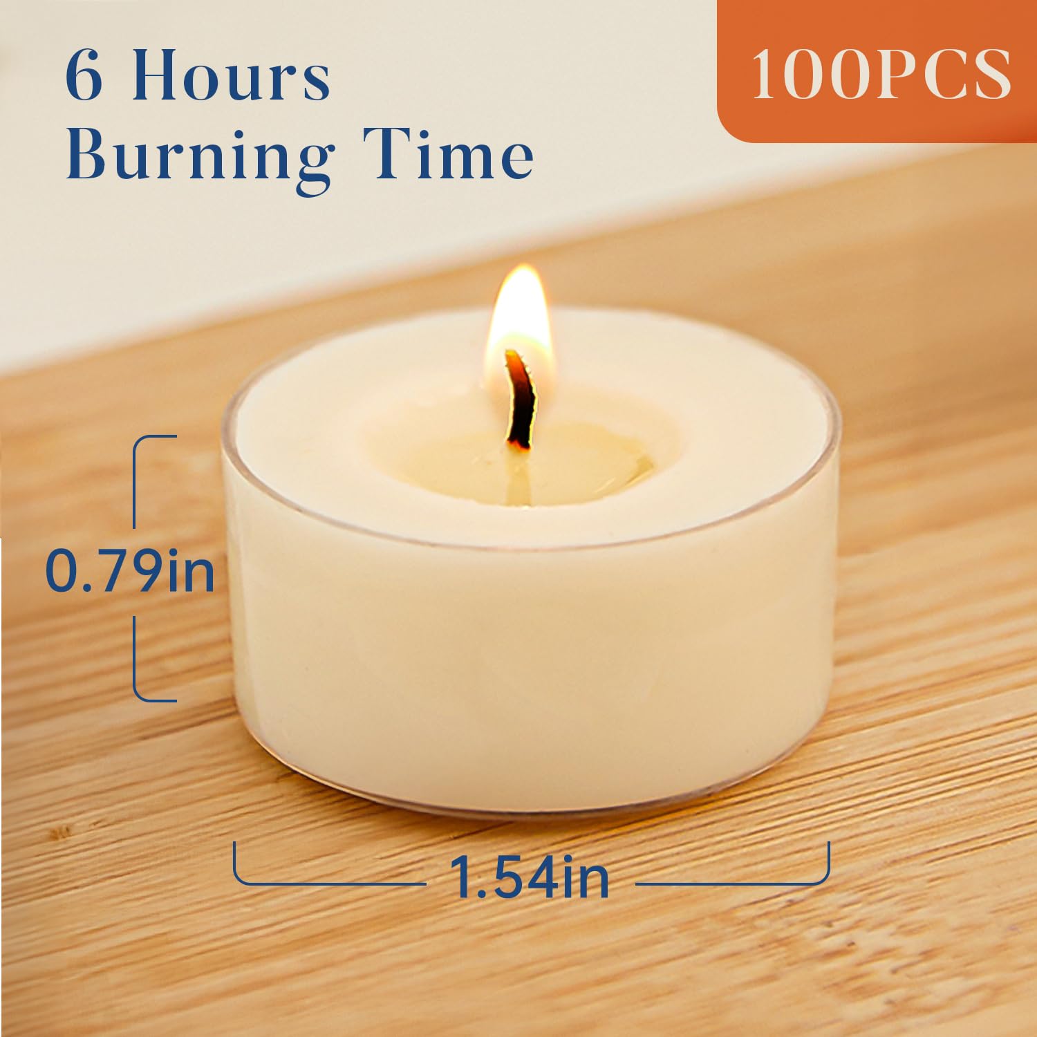 Crenovo tea lights with acrylic cup close-up showing durable, clean-burning design.