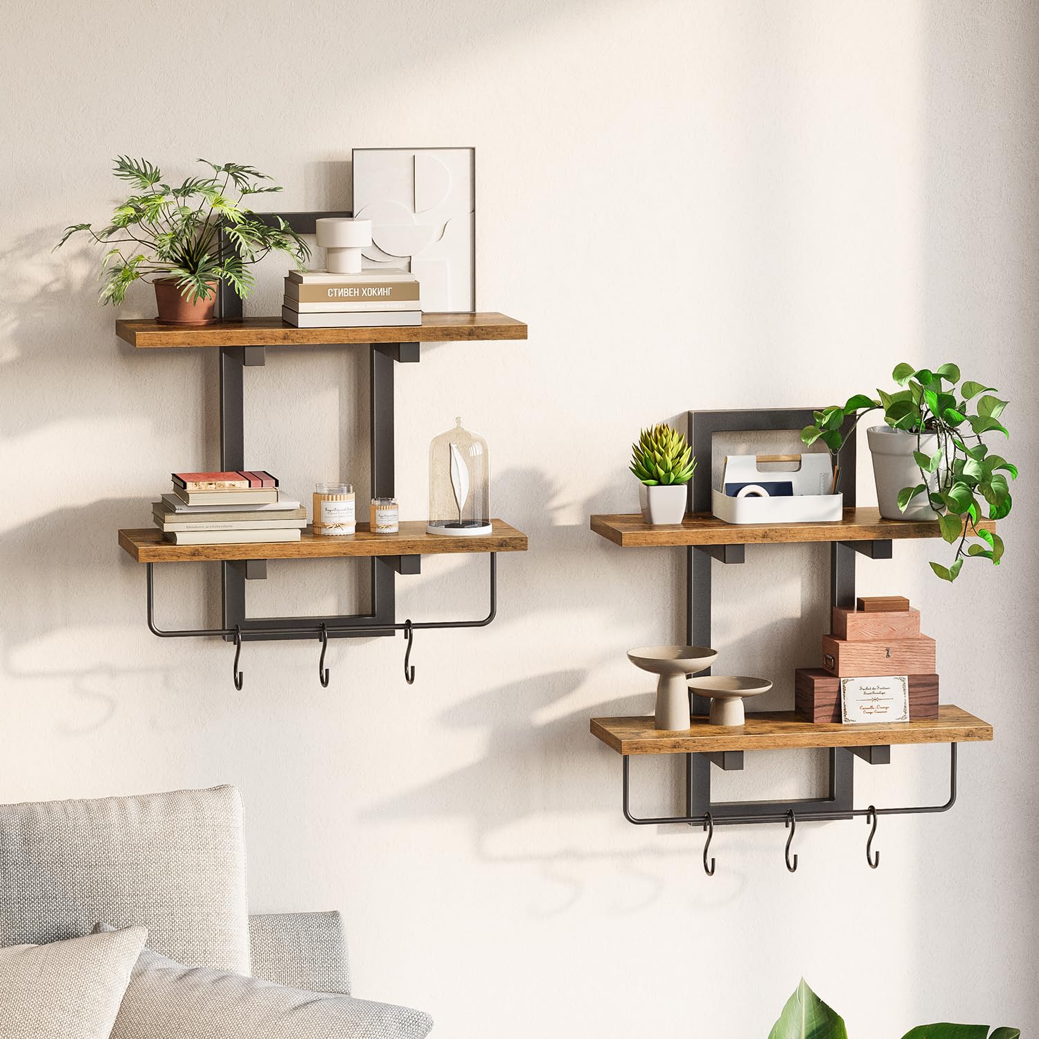 Creso hom floating shelves on wall, two-tier rustic brown for stylish storage and display