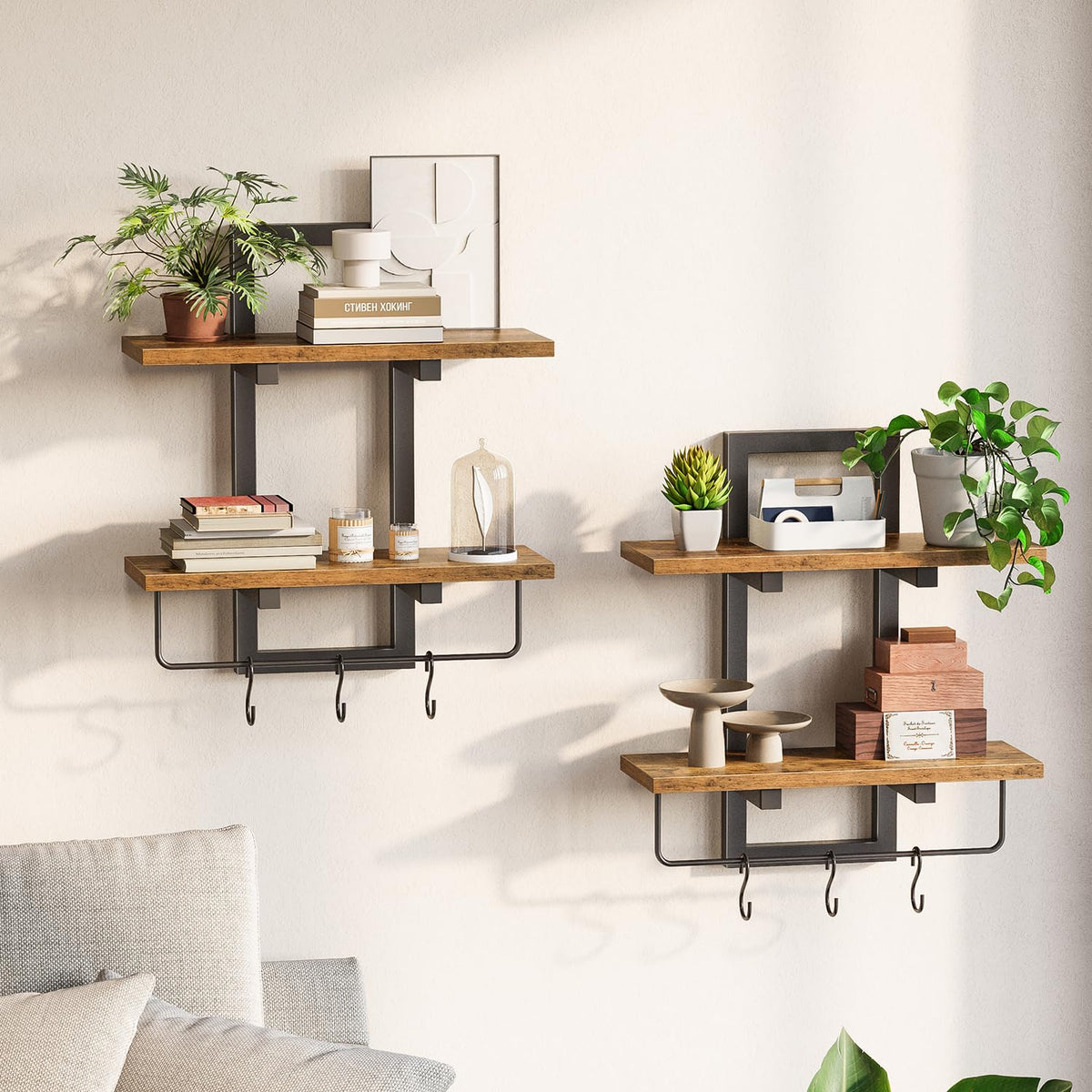 Creso hom floating shelves on wall, two-tier rustic brown for stylish storage and display
