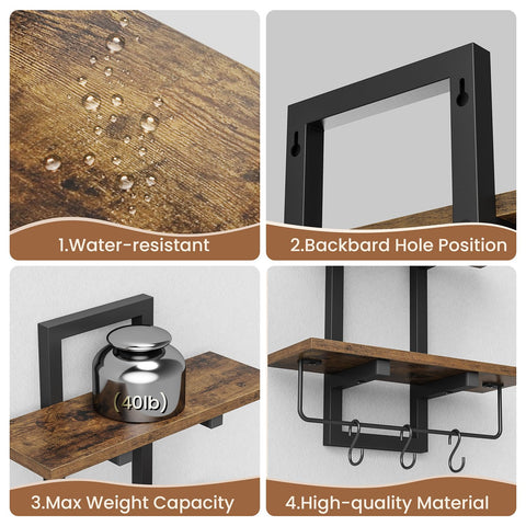 Creso Hom rustic brown finish shelves mounted in living room for chic display