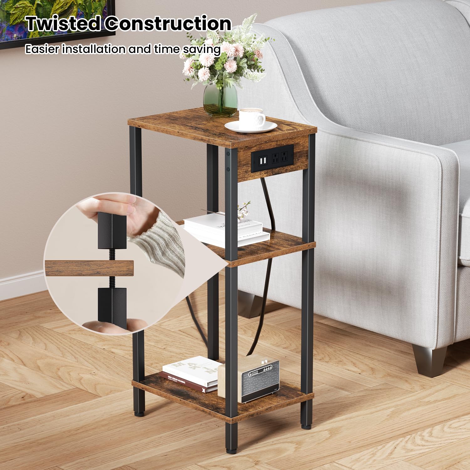creso-hom slim end table storage solution for magazines and lamp