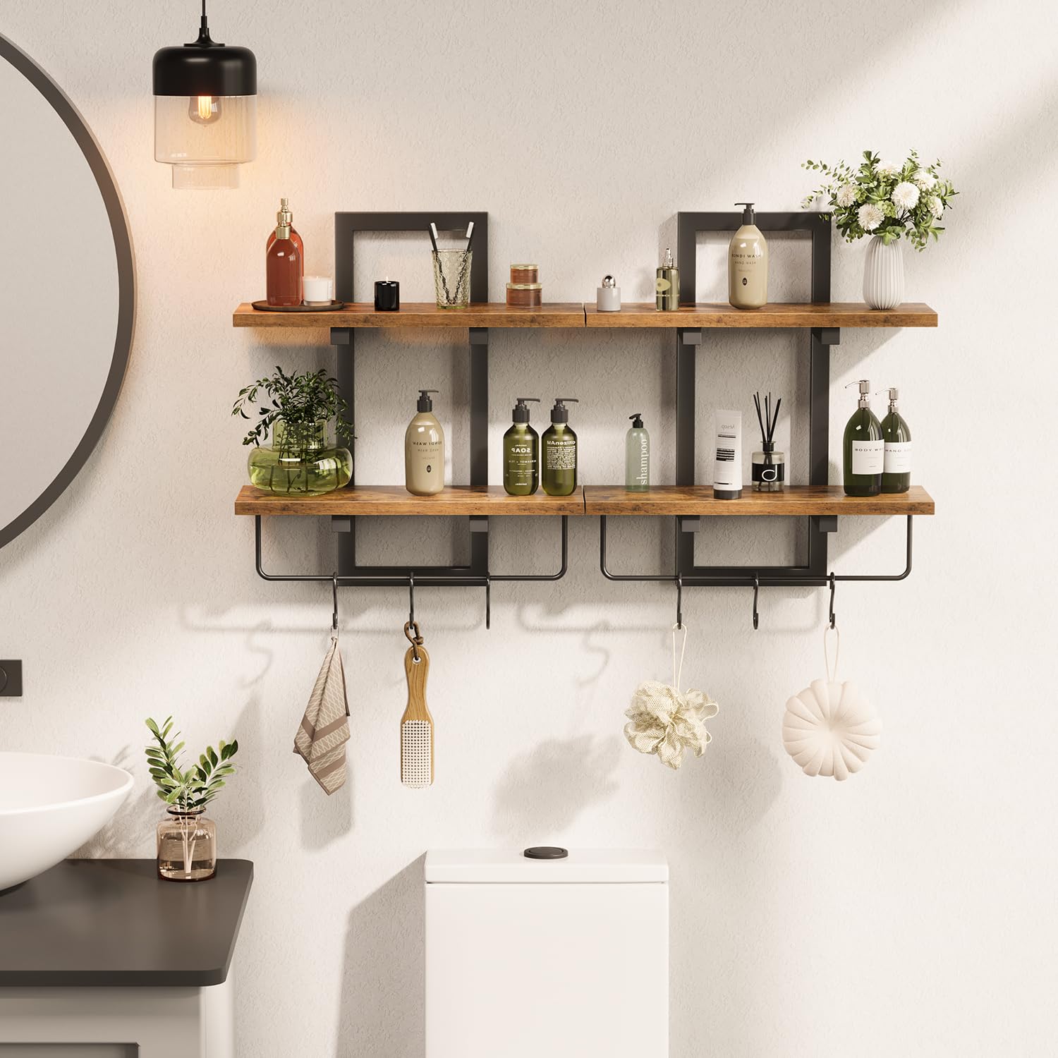 Creso Hom wall shelves with six hooks help organize keys, decor, and accessories