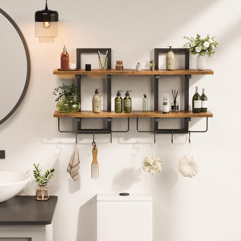 Creso Hom wall shelves with six hooks help organize keys, decor, and accessories