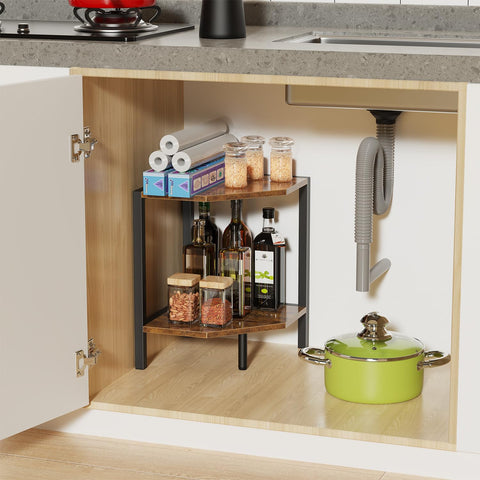 Creso Hom corner shelf stand with decor items shows versatility
