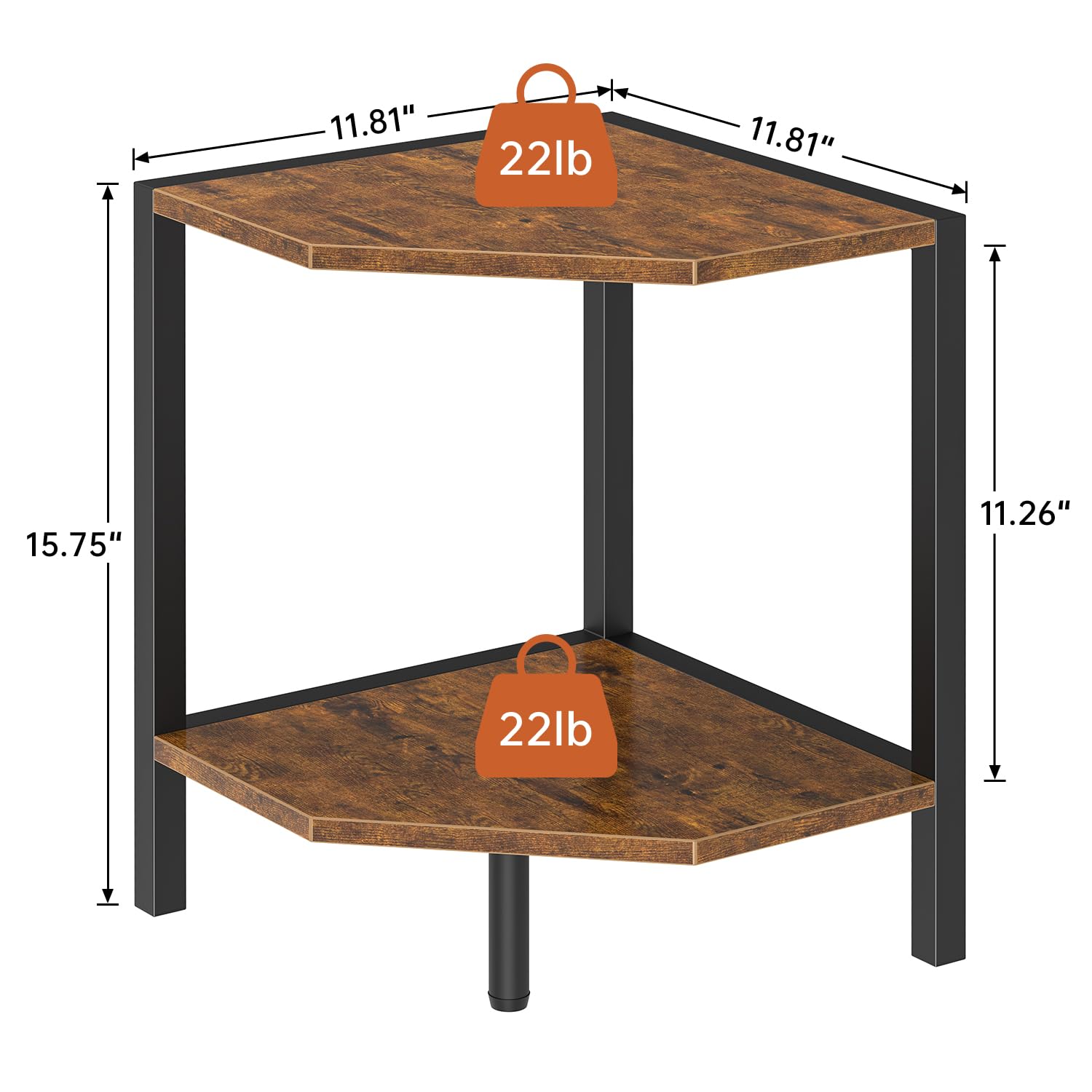 Creso Hom corner shelf stand two-tier detail with sturdy frame
