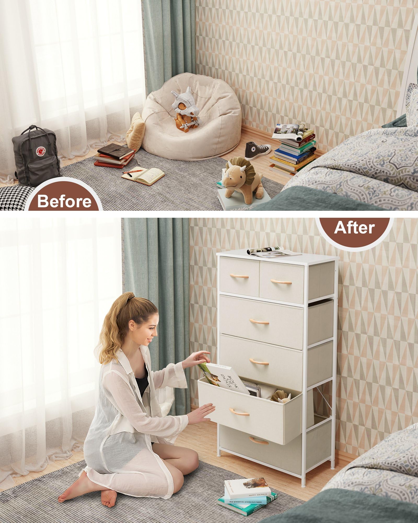 Crestlive dresser in closet setup shows removable drawers for versatile storage.