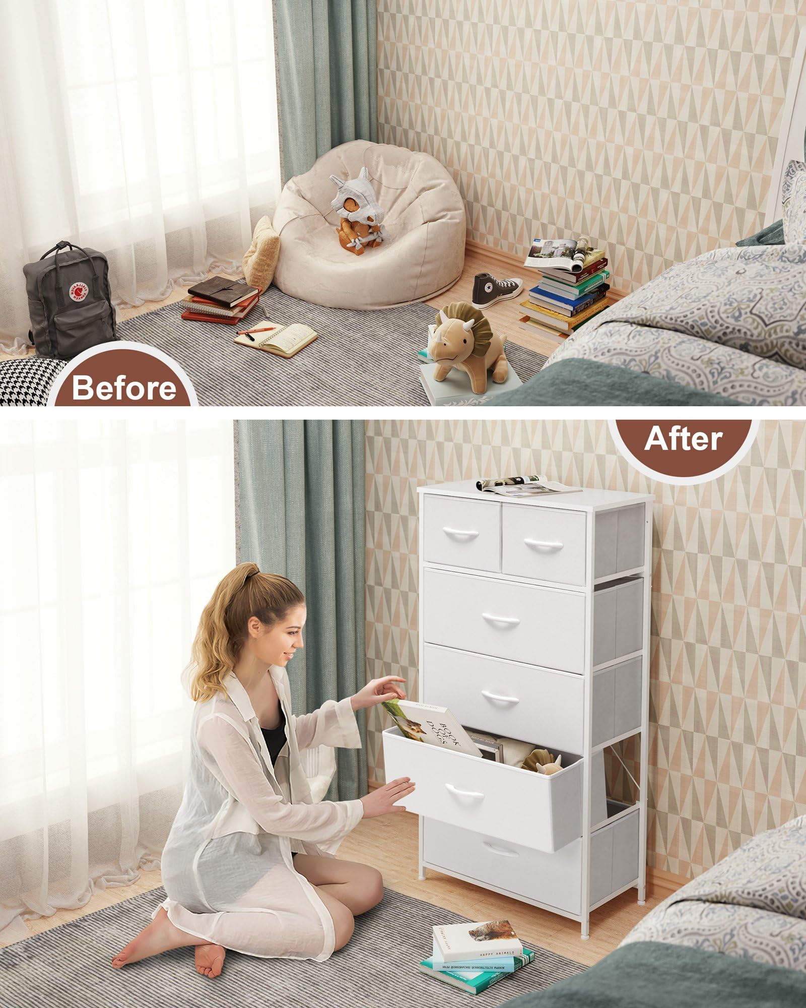 Crestlive fabric drawers wipe-clean for quick maintenance.