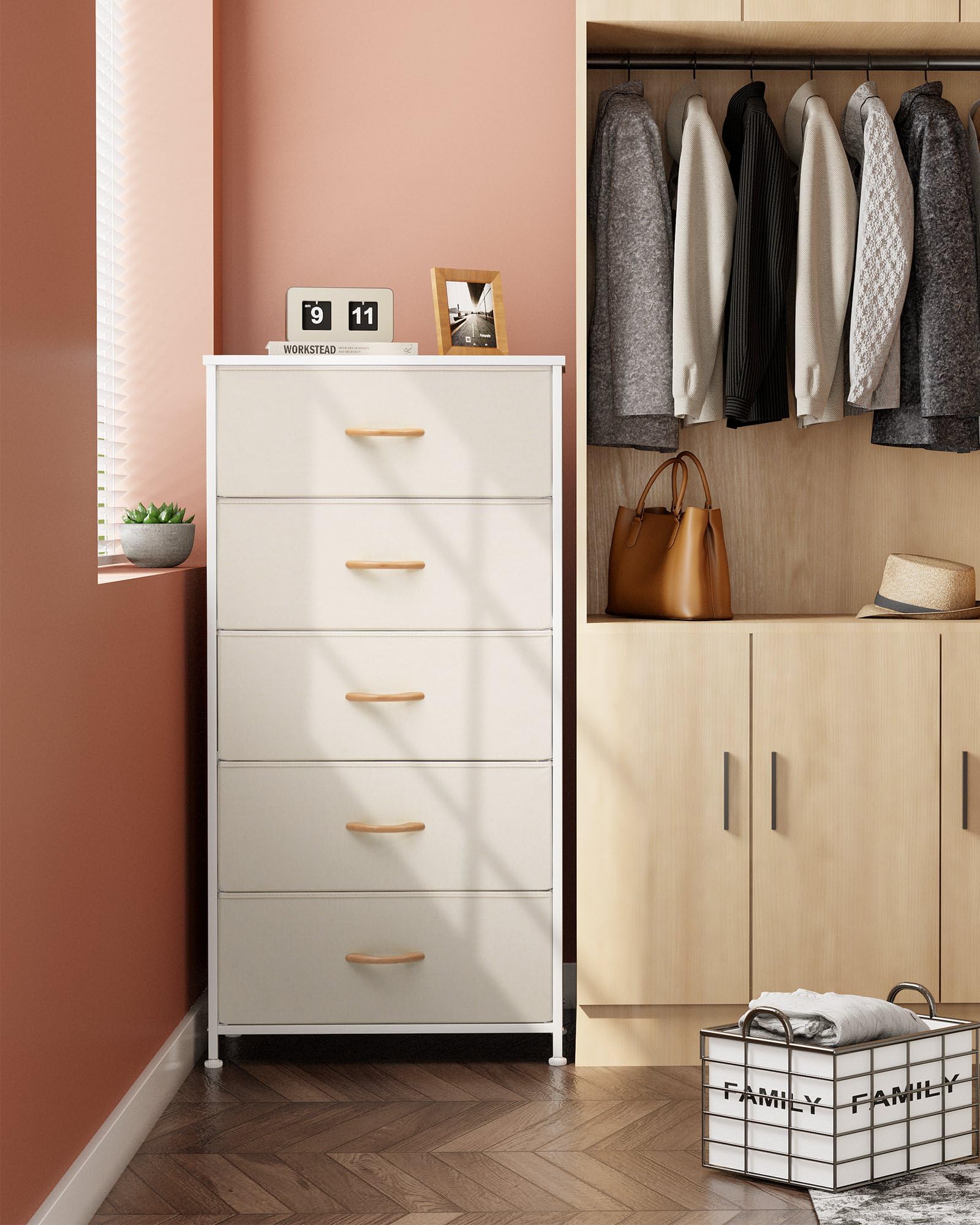 Crestlive vertical dresser wood top detail emphasizes durable surface for items.