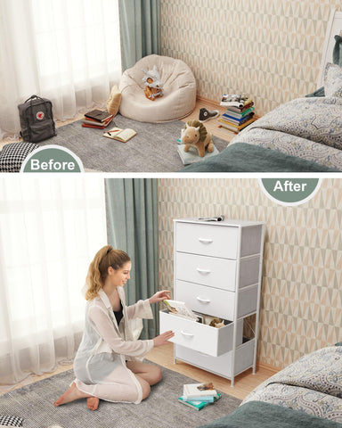 Crestlive tall dresser slim profile fitting into a tight corner for efficient storage