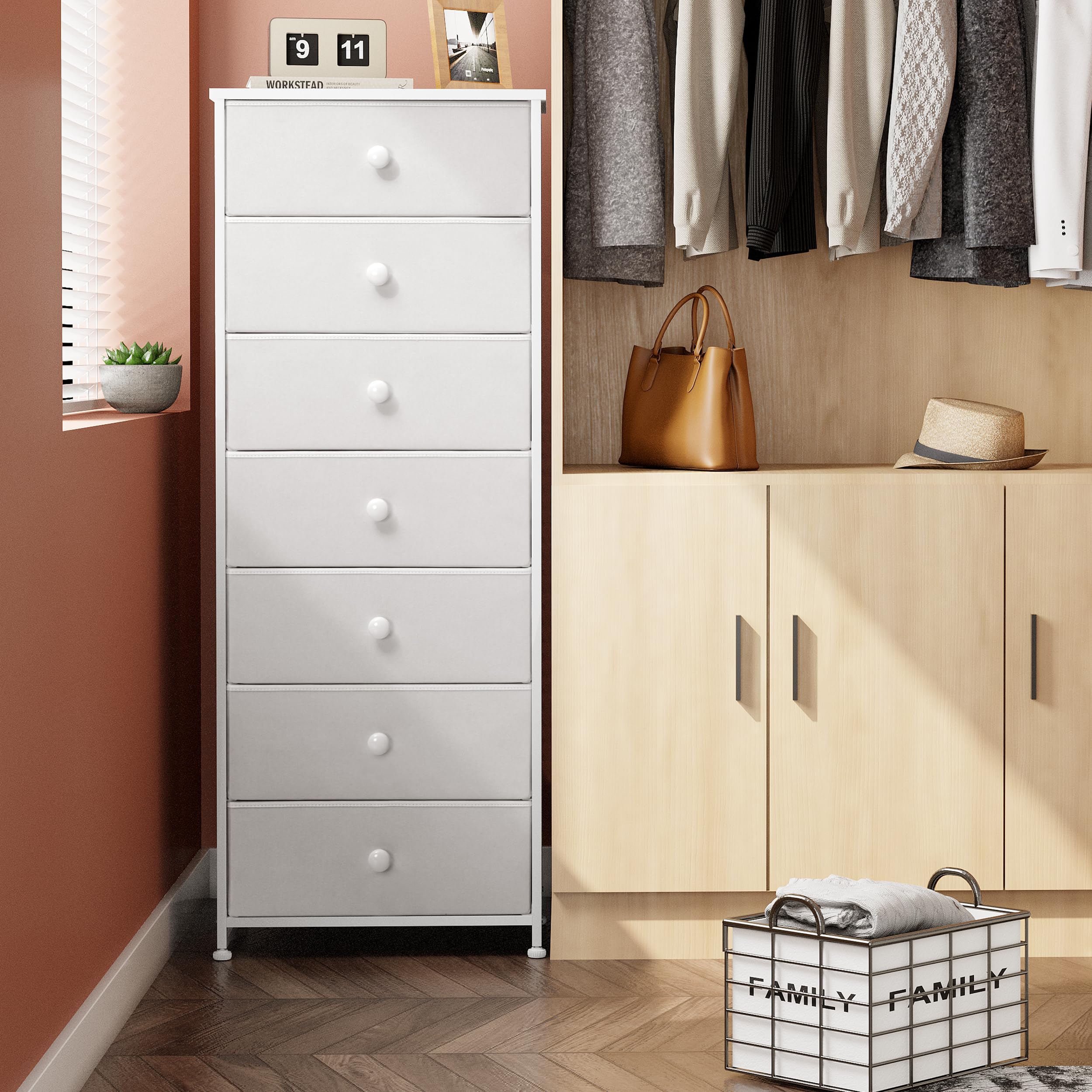 Crestlive tall dresser wood-handled drawers open smoothly.