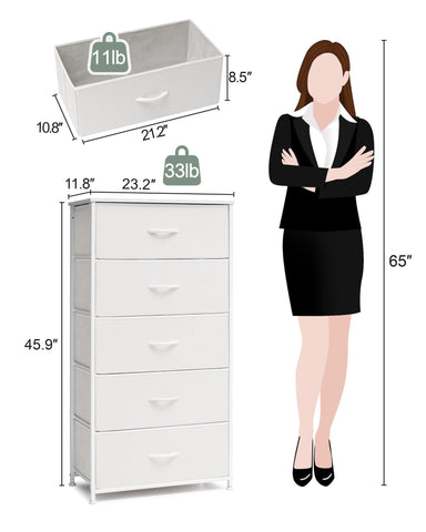 Crestlive tall dresser drawer open showing five fabric bins for organized storage
