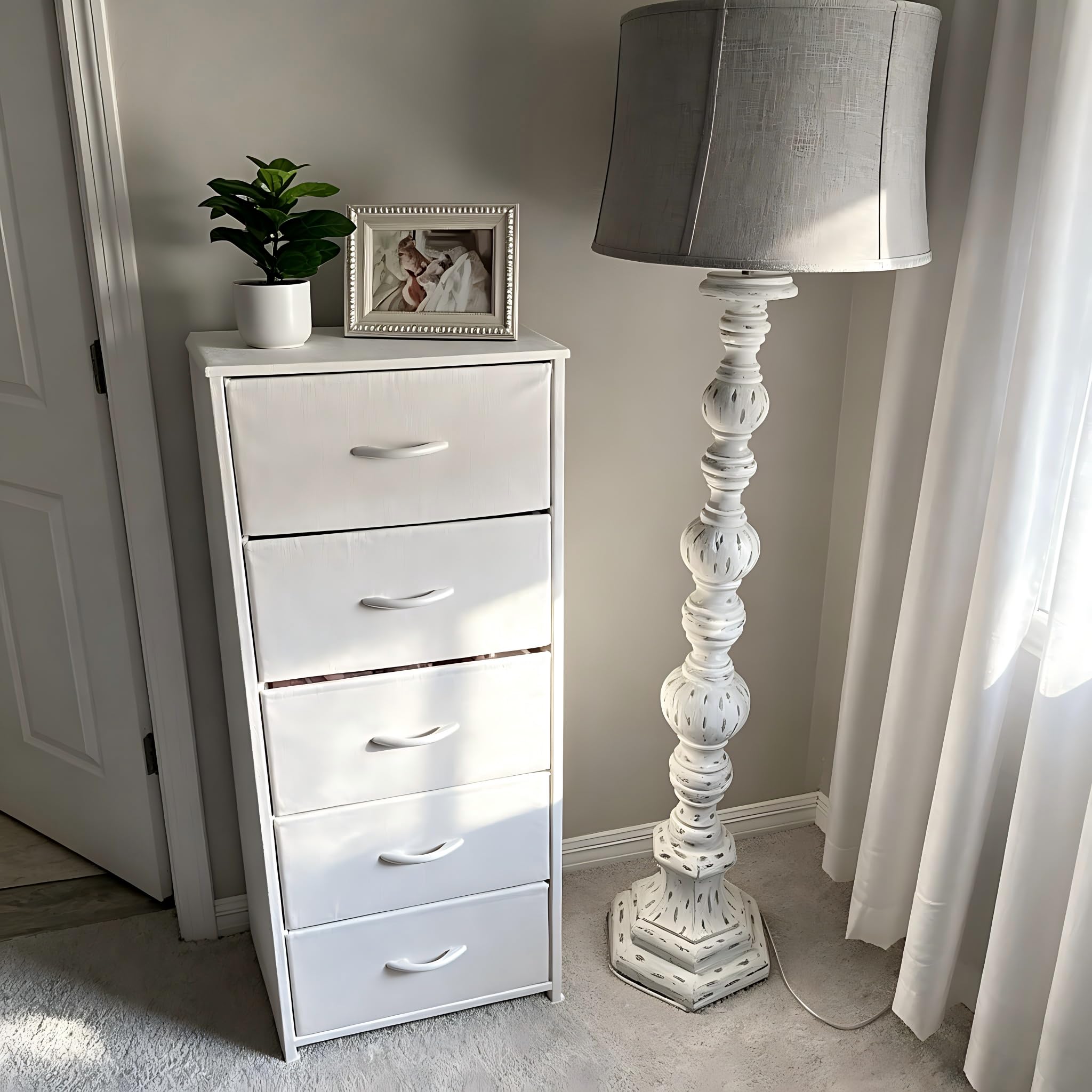 Crestlive Tall Dresser uses easy-pull fabric bins for quick organization.