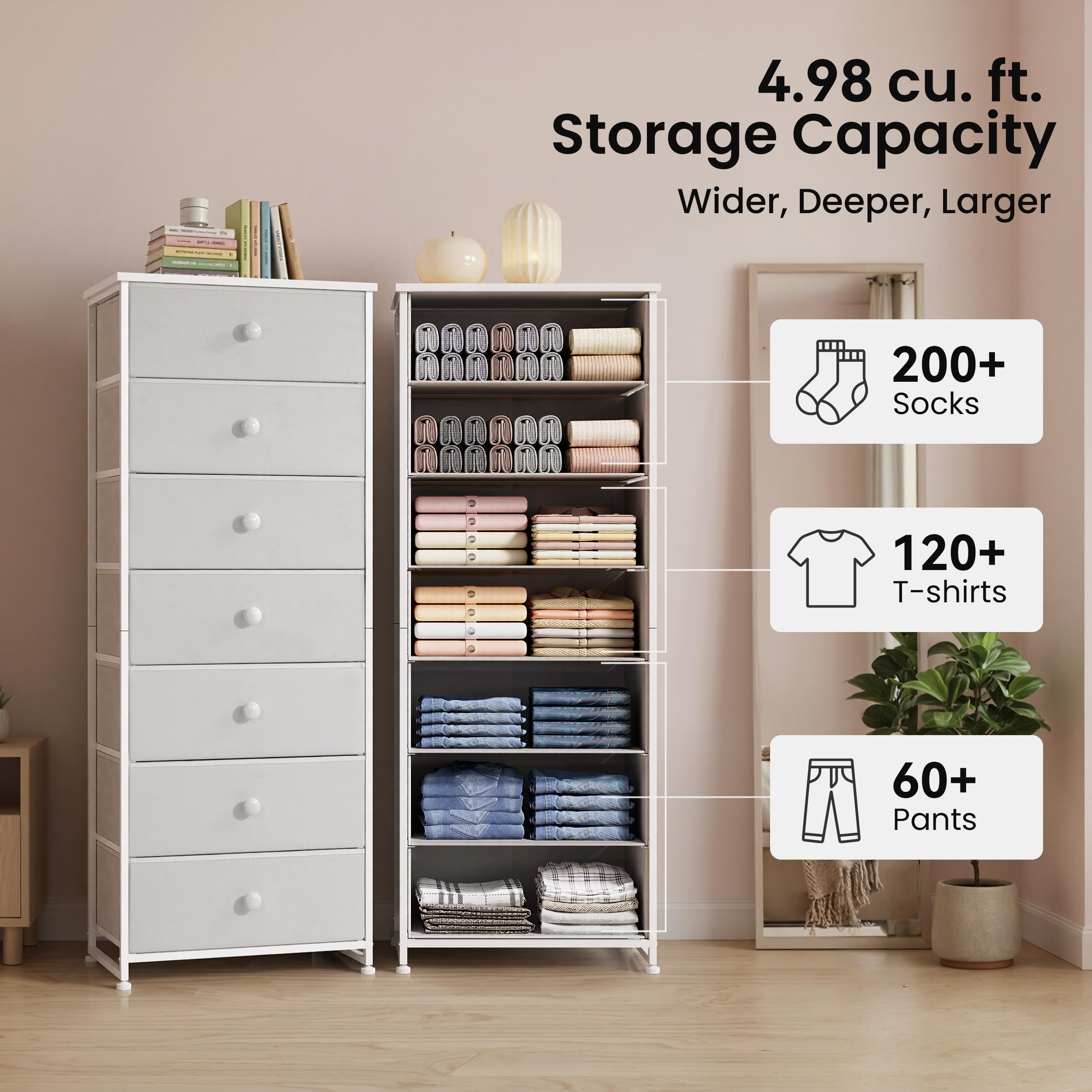 Crestlive tall dresser with removable drawers supports flexible closet organization.