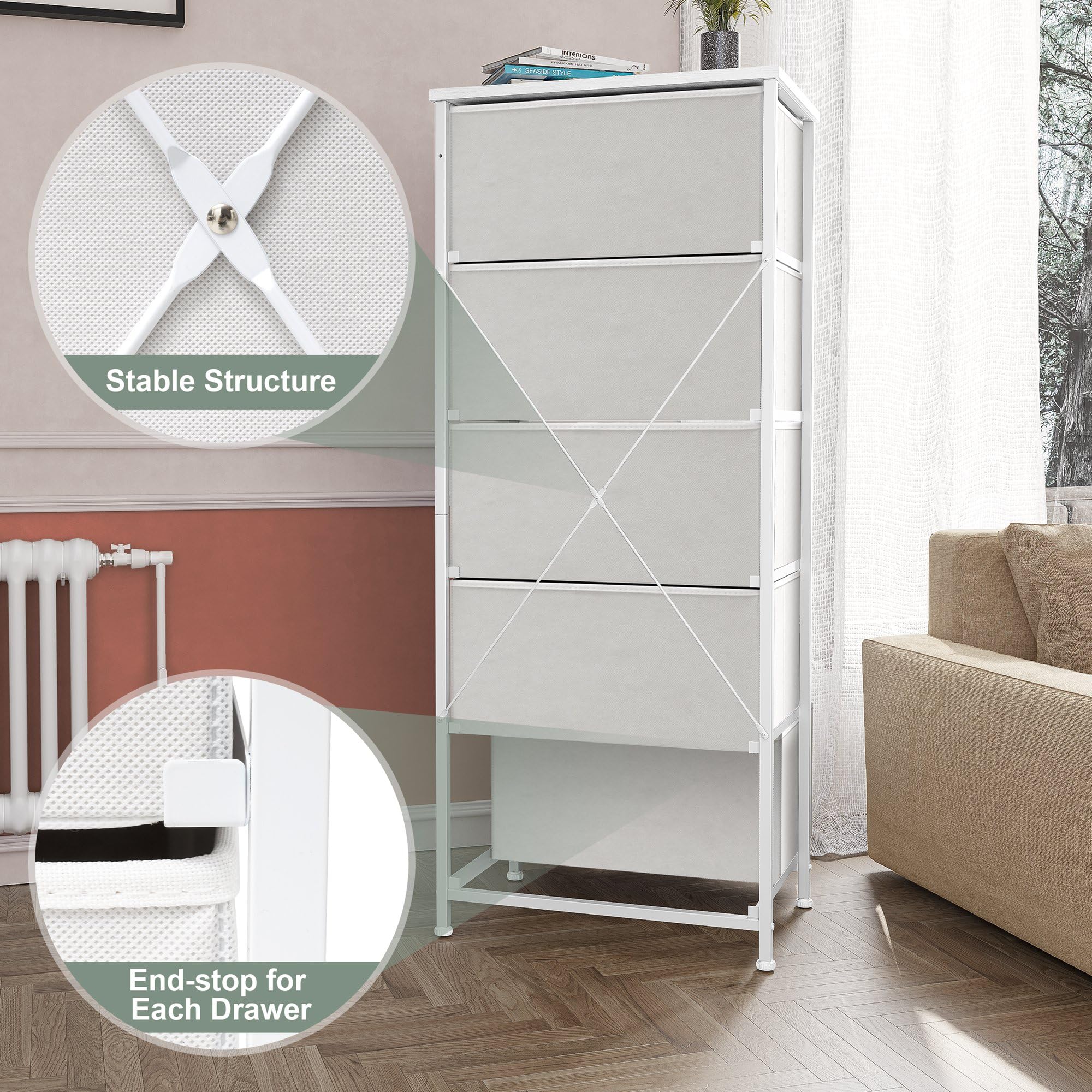 Crestlive Tall Dresser features a sturdy steel frame for daily use.