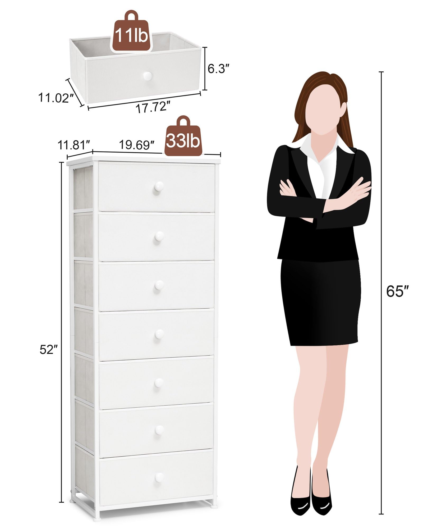Crestlive tall dresser with wood top and drawers provides a durable surface.