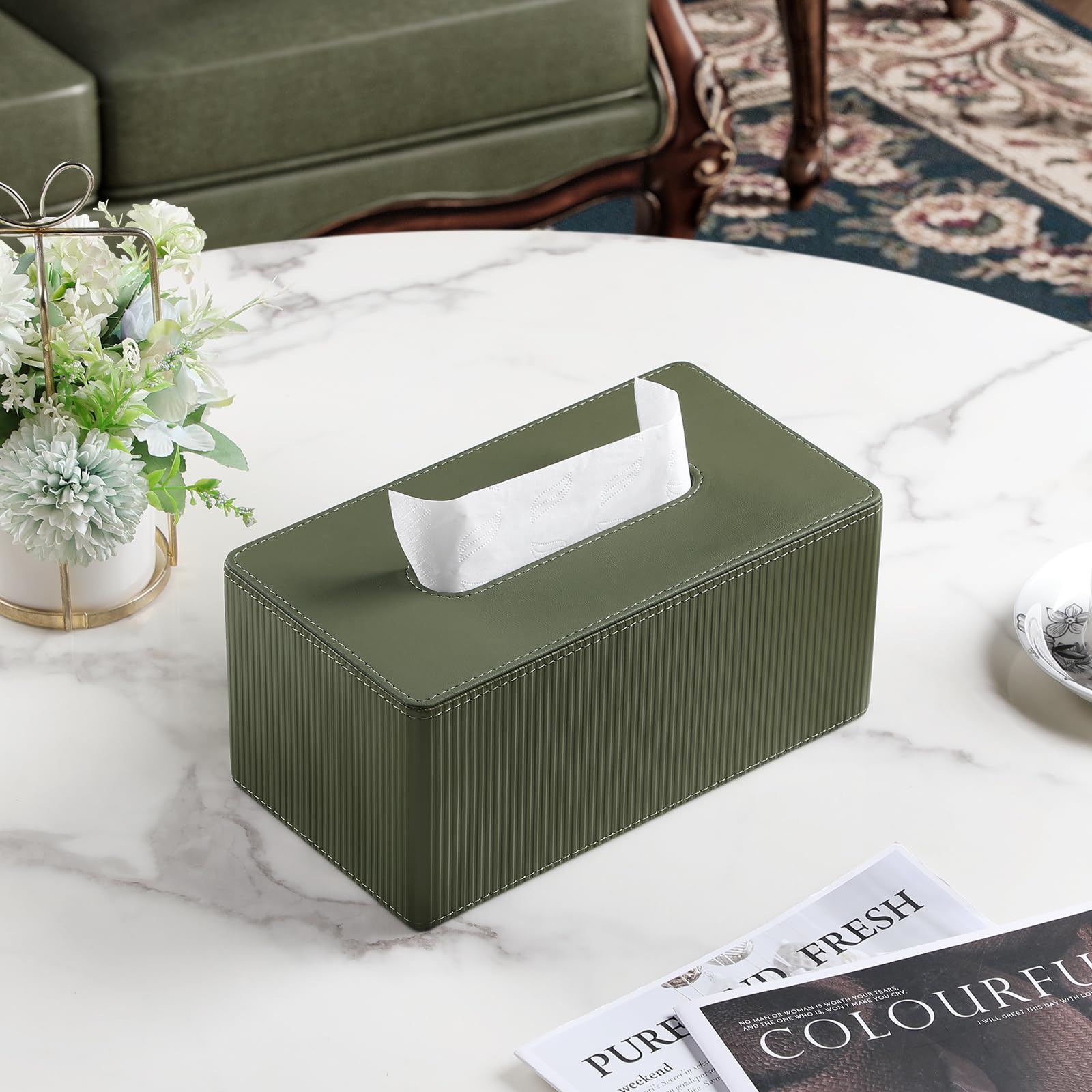 Cretkhp green tissue box cover for bathroom and nightstand