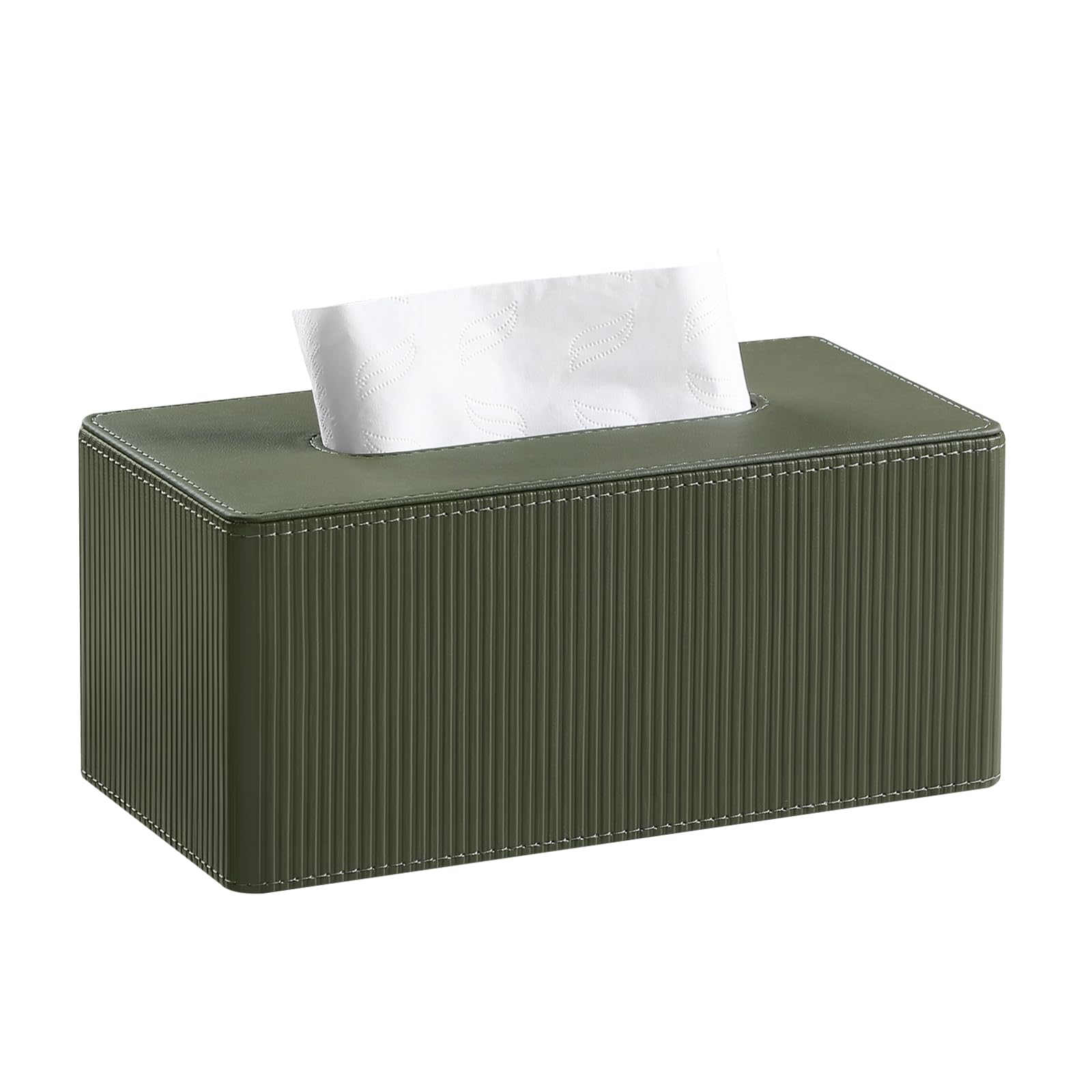 Cretkhp PU leather tissue box cover in green with magnetic closure for easy refill