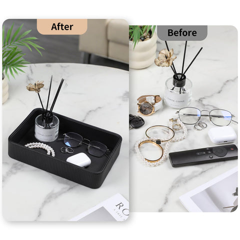 Cretkhp valet tray on nightstand and desk for clutter control