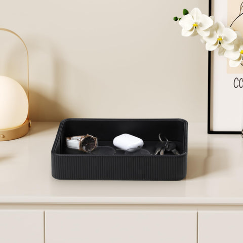 Cretkhp PU leather valet tray showing soft-touch material and easy cleaning