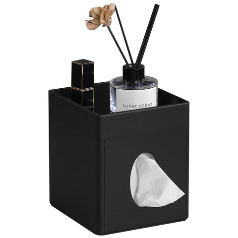 Cretkhp tissue box cover black front view enhances sleek home decor