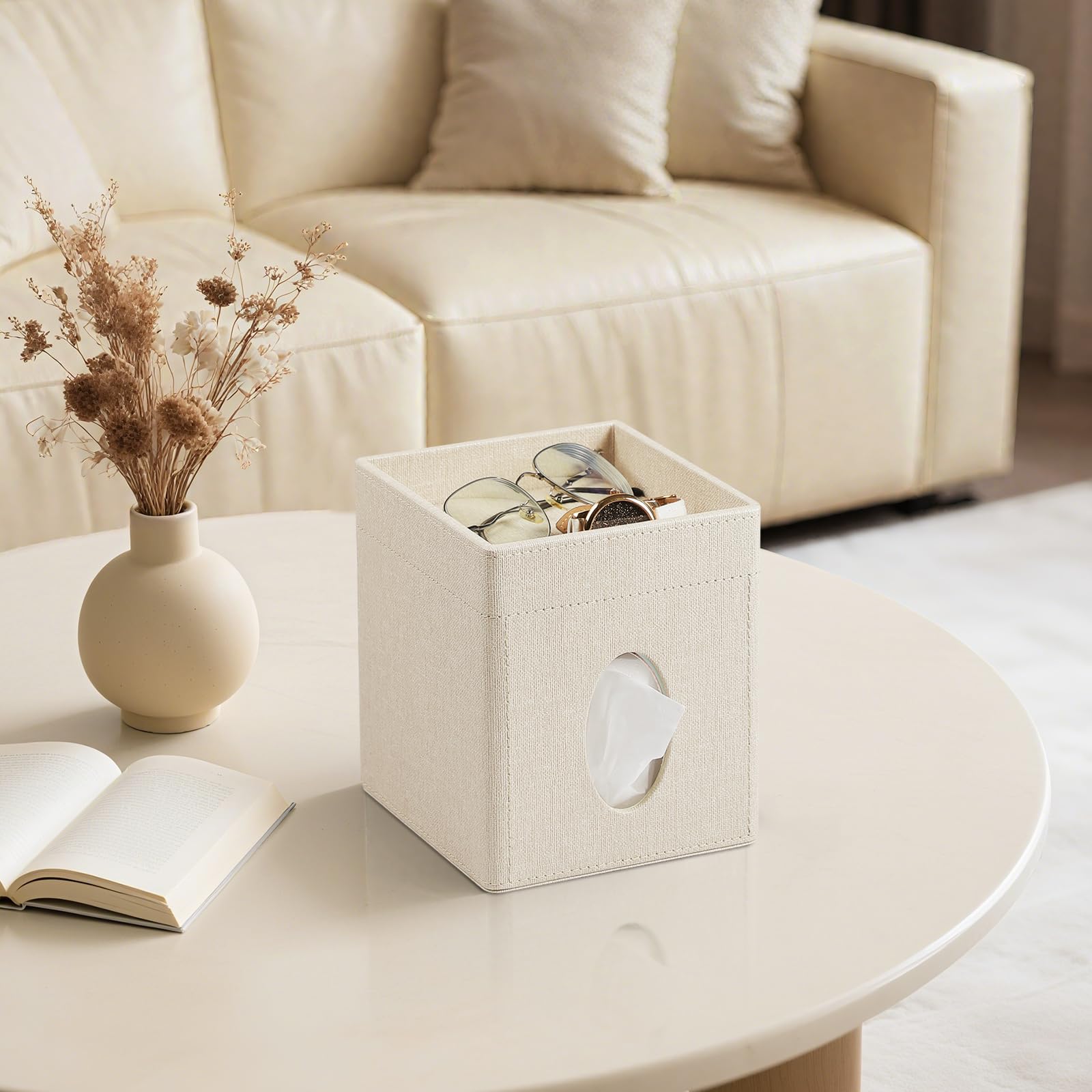 Cretkhp tissue box cover lid magnetic closure keeps the box tidy.
