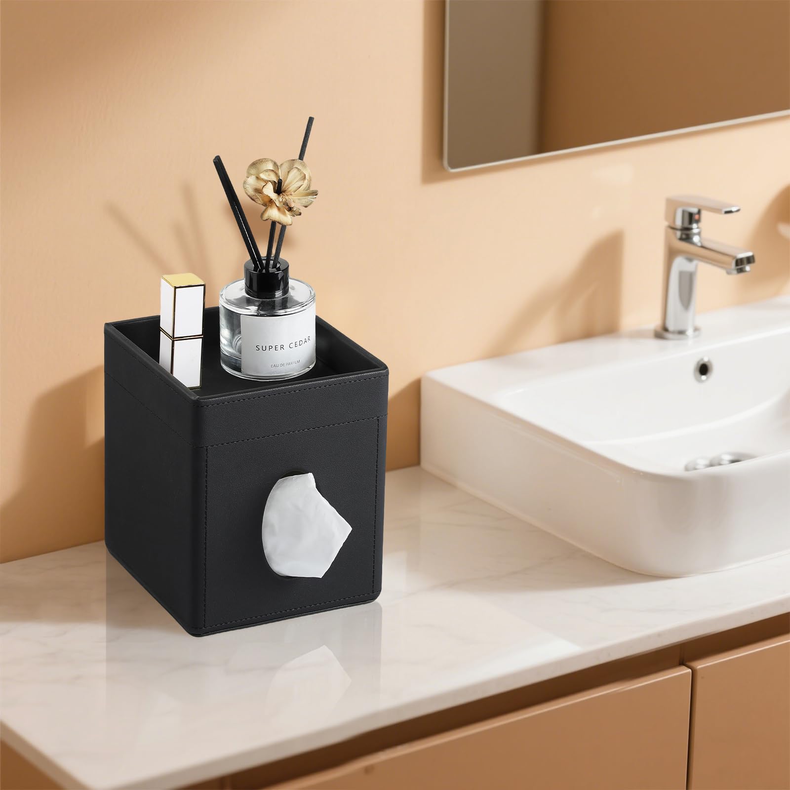 Cretkhp tissue box cover styled for bathroom, bedroom, or office setup