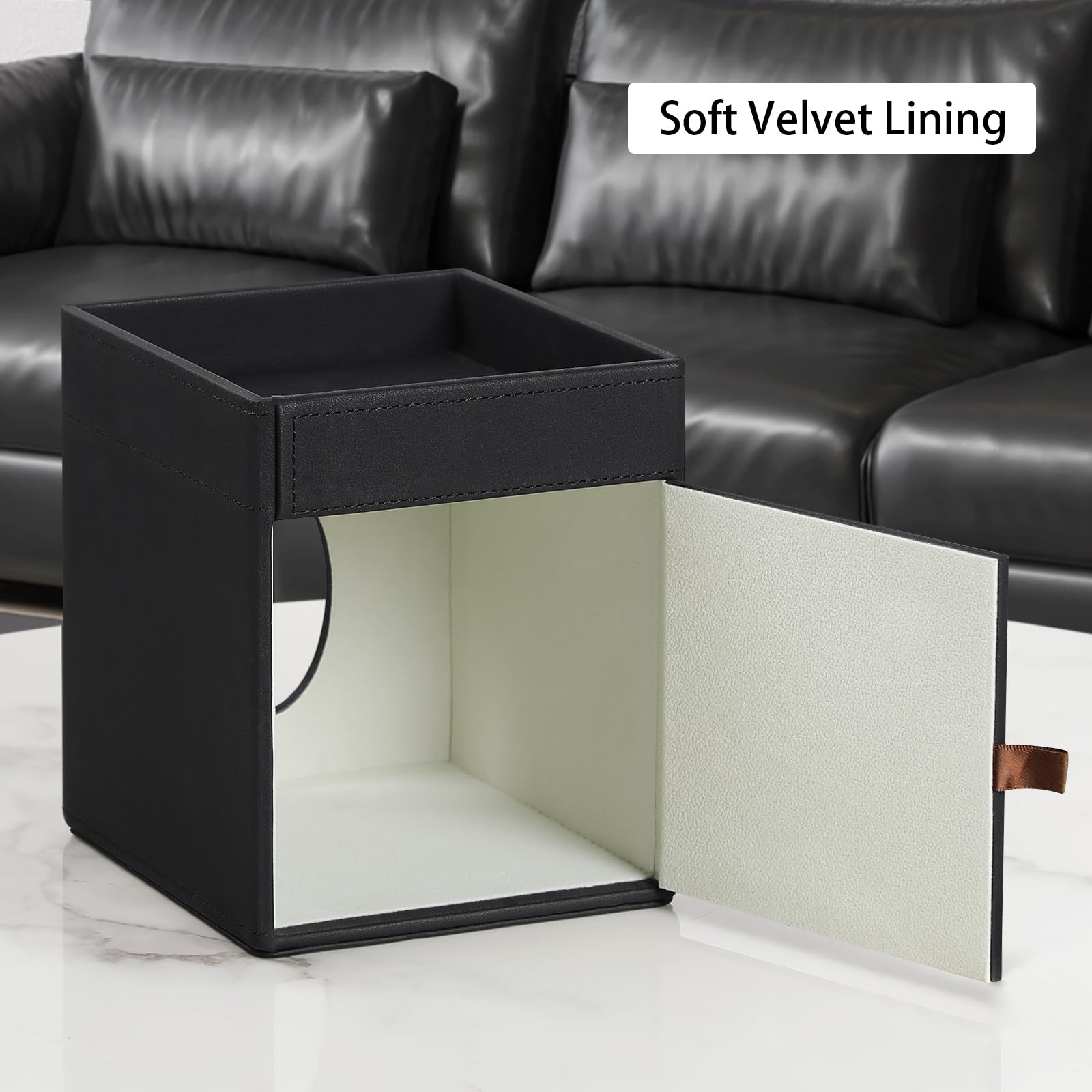 Cretkhp tissue box cover black PU leather texture adds durable luxury