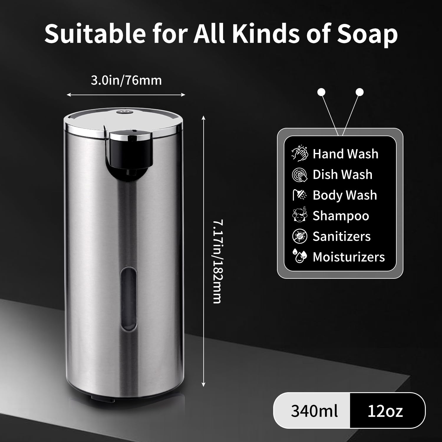 Crevauh automatic soap dispenser refill window showing easy access to soap levels.