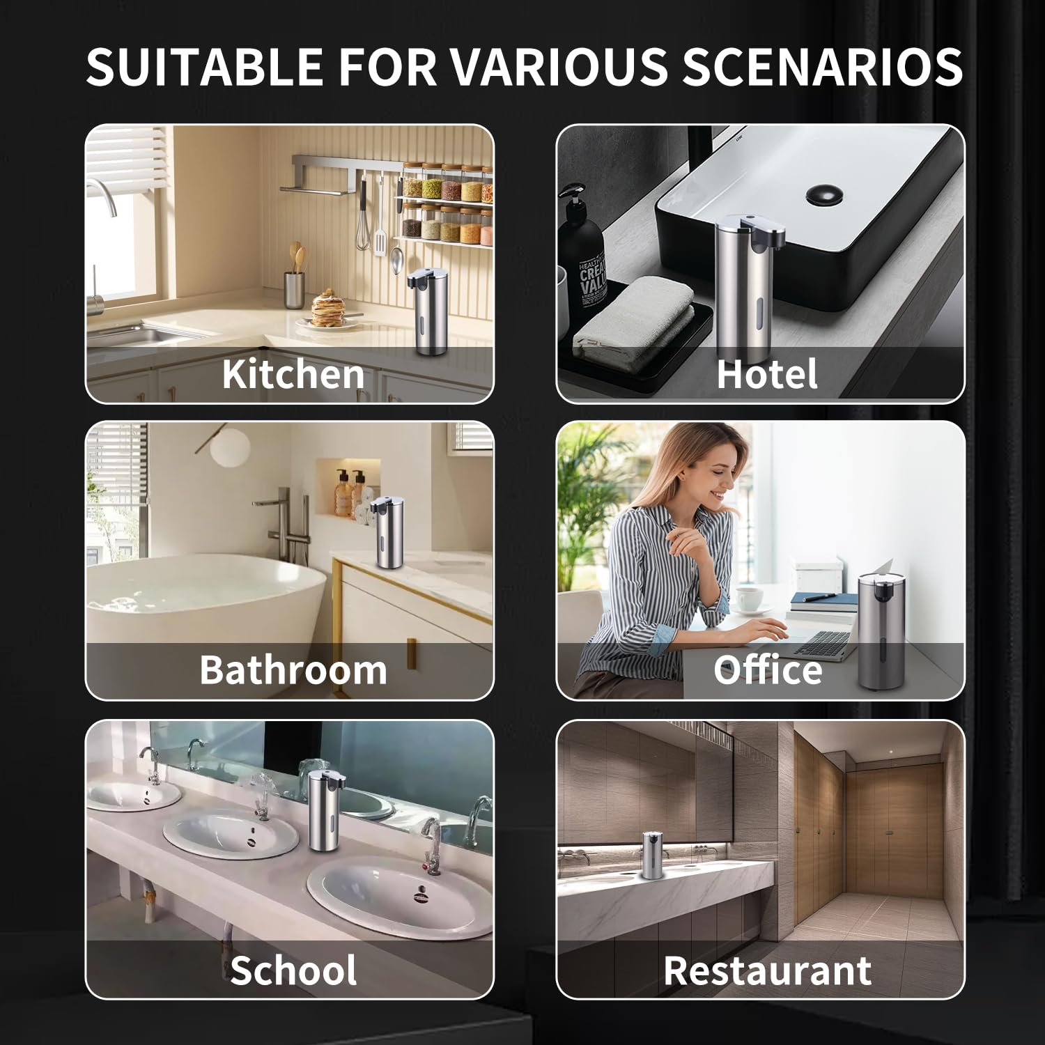 Crevauh stainless steel dispenser body with sleek, modern kitchen and bath appeal.
