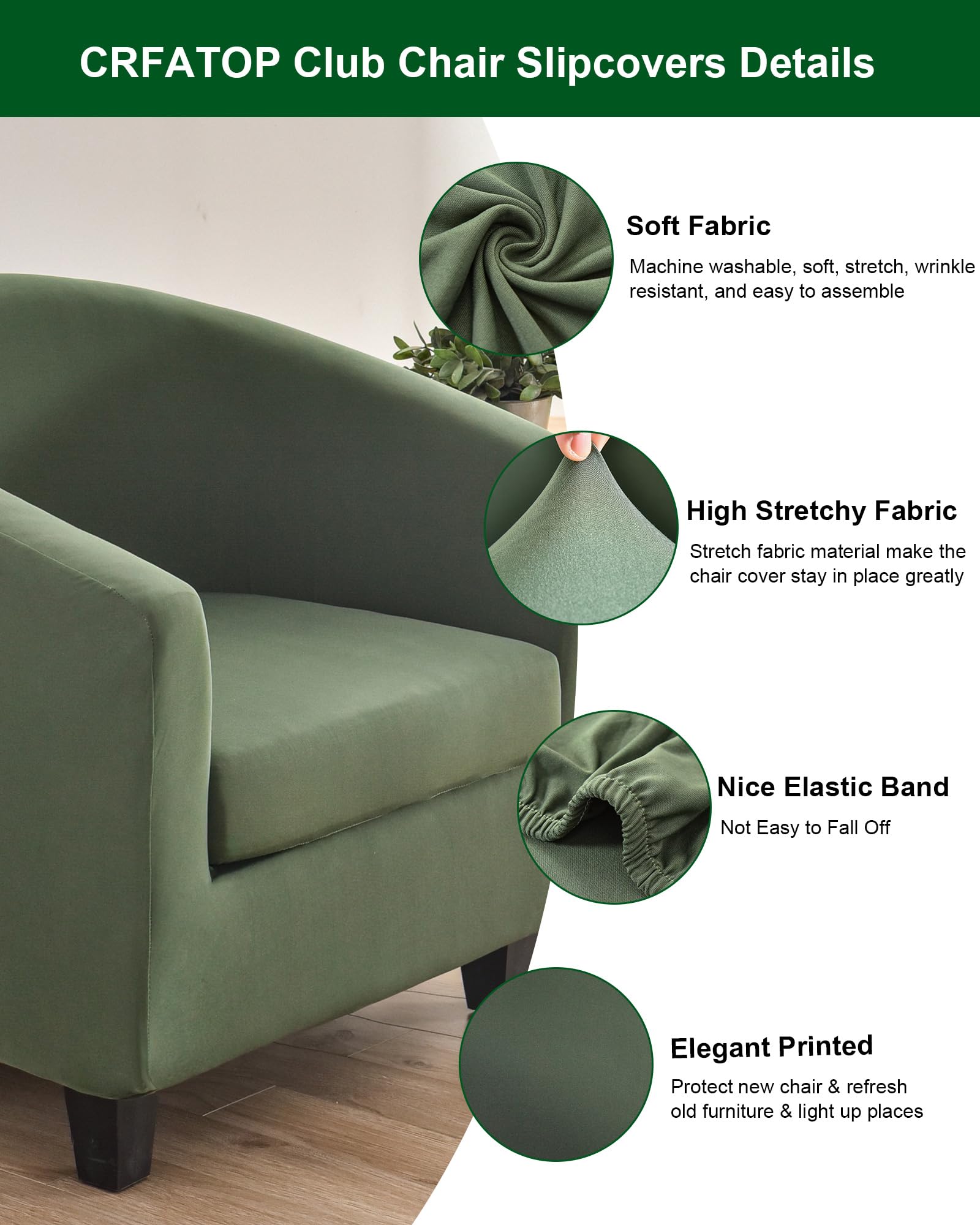 CRFATOP club chair slipcover with fashion pattern and green hue for a refreshed look.