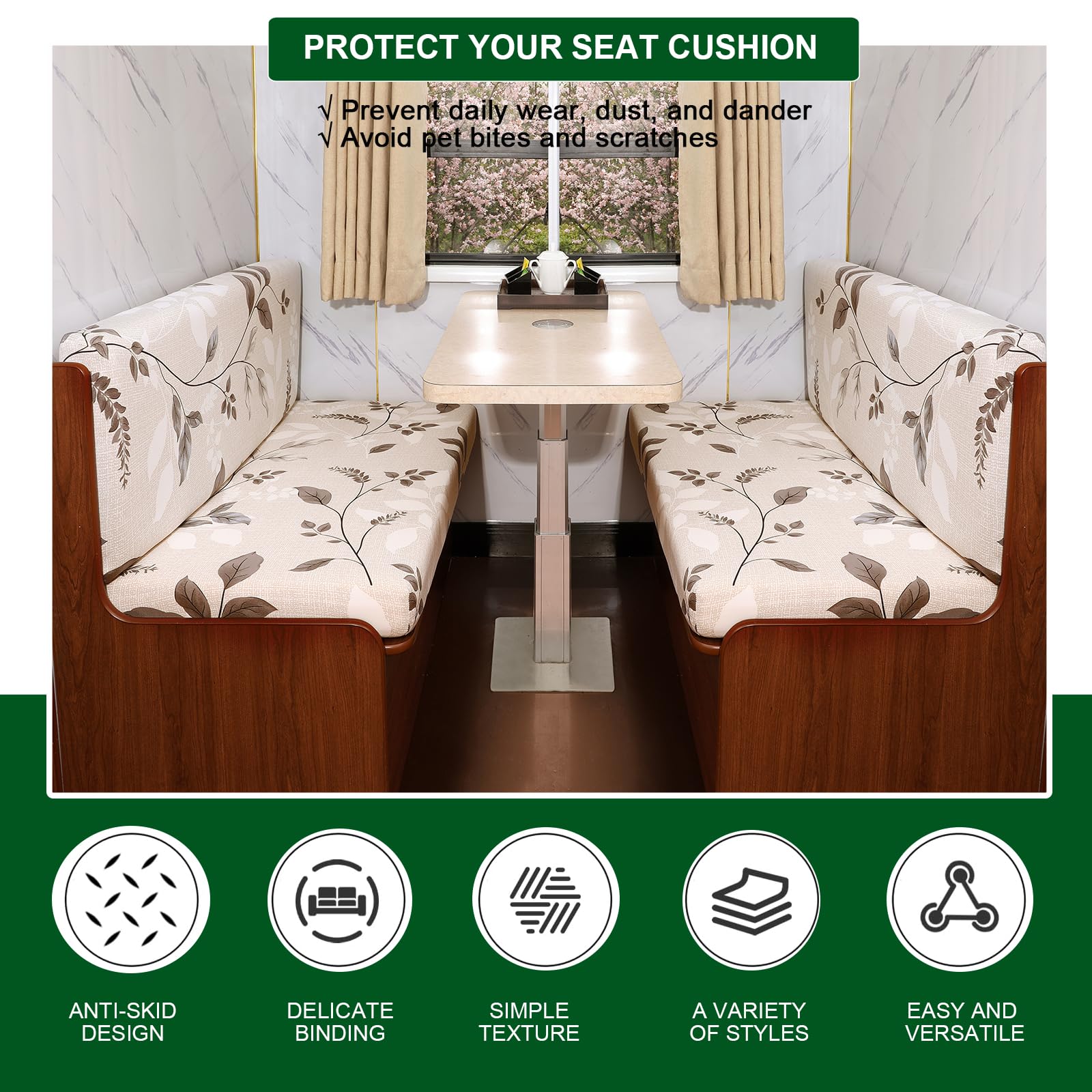 CRFATOP RV dinette install shot shows secure elastic edges.