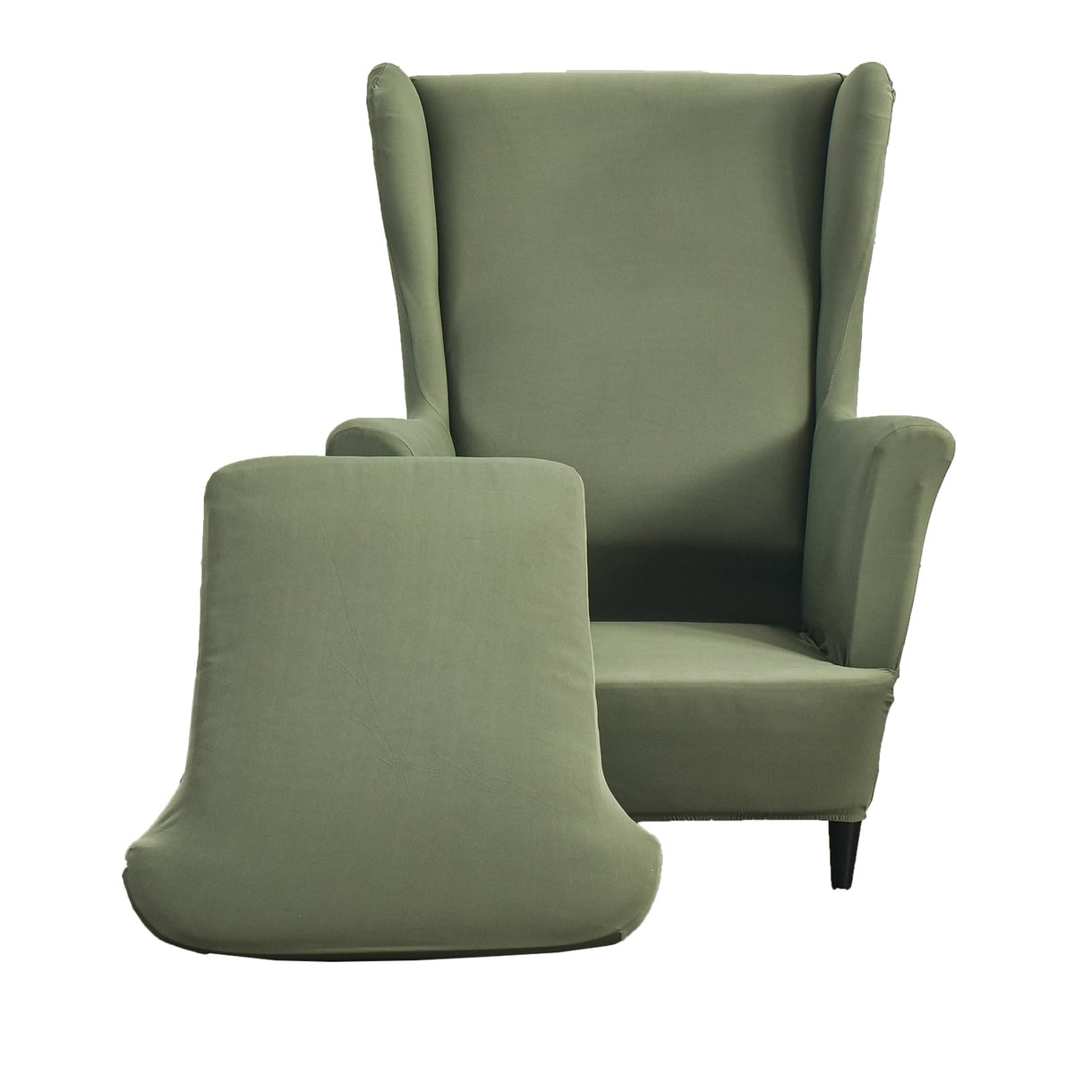 CRFATOP wingback slipcover green close-up stitching for wrinkle-resistant look