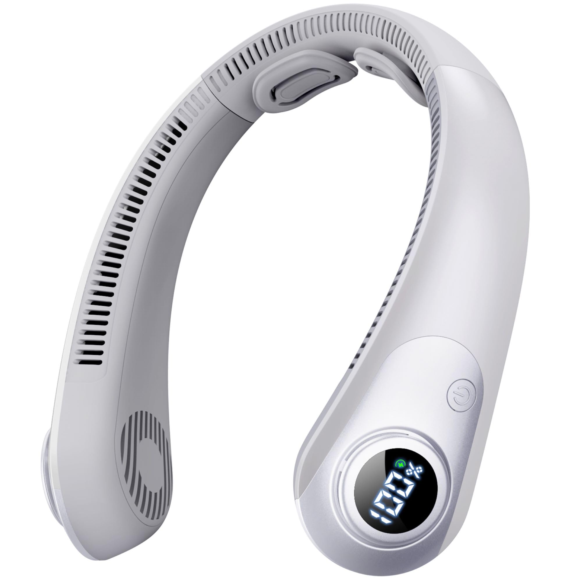 CRISLEX portable neck fan with LED display shows battery and speed on the go.