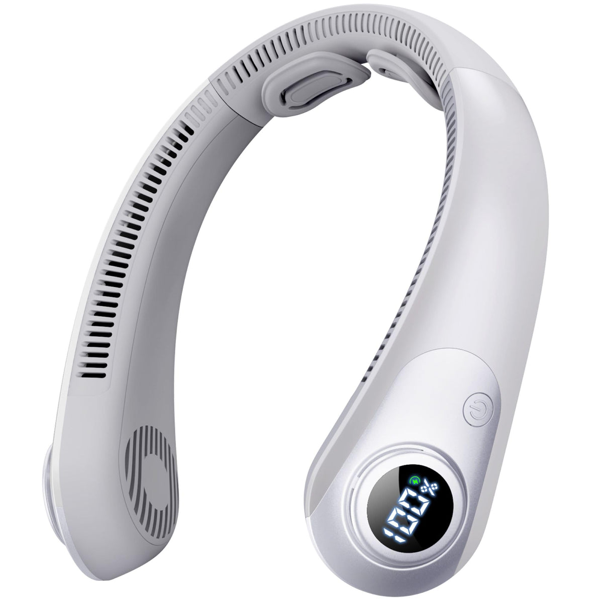 CRISLEX portable neck fan with LED display shows battery and speed on the go.