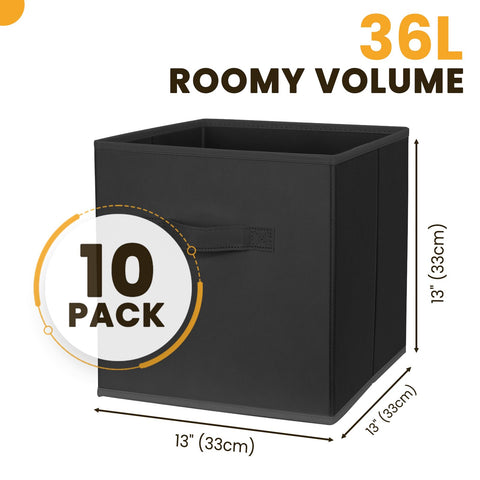 Criusia 10-pack collapsible storage bins on a Kallax shelf for dorm organization.