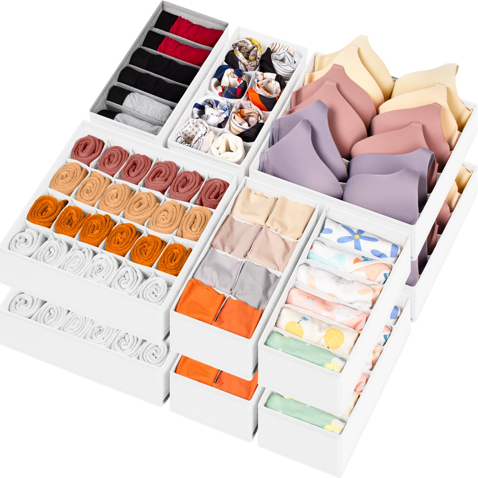 Criusia 12-pack drawer organizers with 116 compartments for versatile clothing storage.