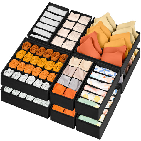 Criusia 12-pack drawer organizers showing 116 compartments for organized clothing storage