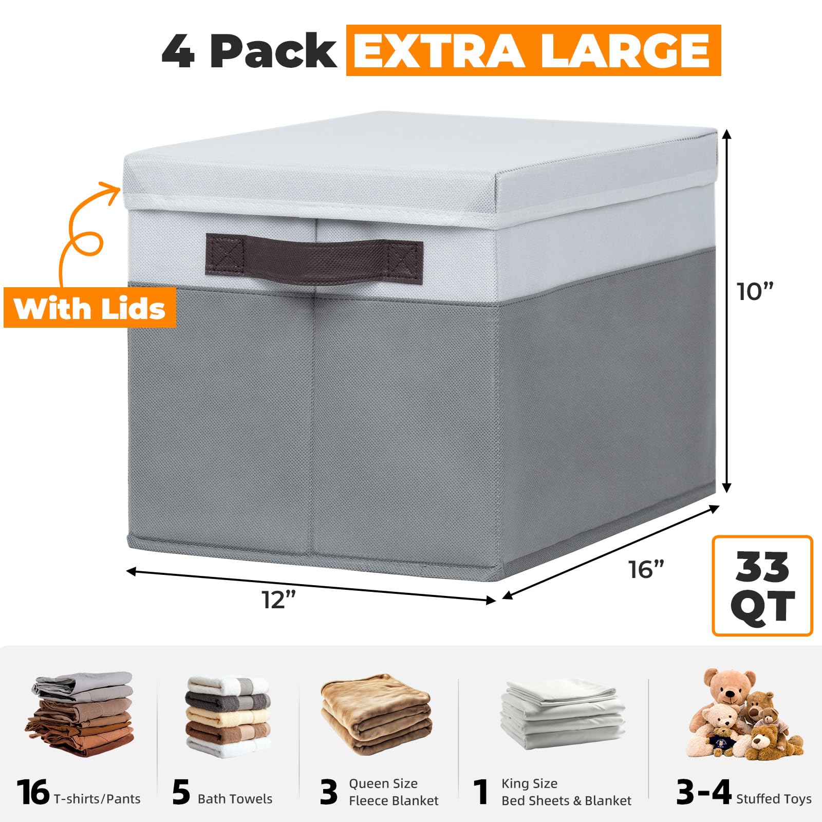 Criusia 33qt dustproof basket keeps clothes and blankets neatly stored.