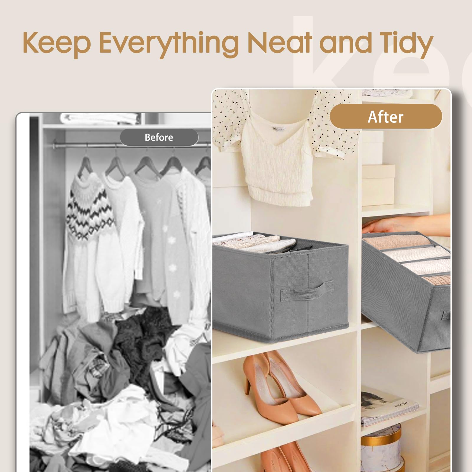 Criusia 6 Pack with 33-grid dividers for organized clothing categories.